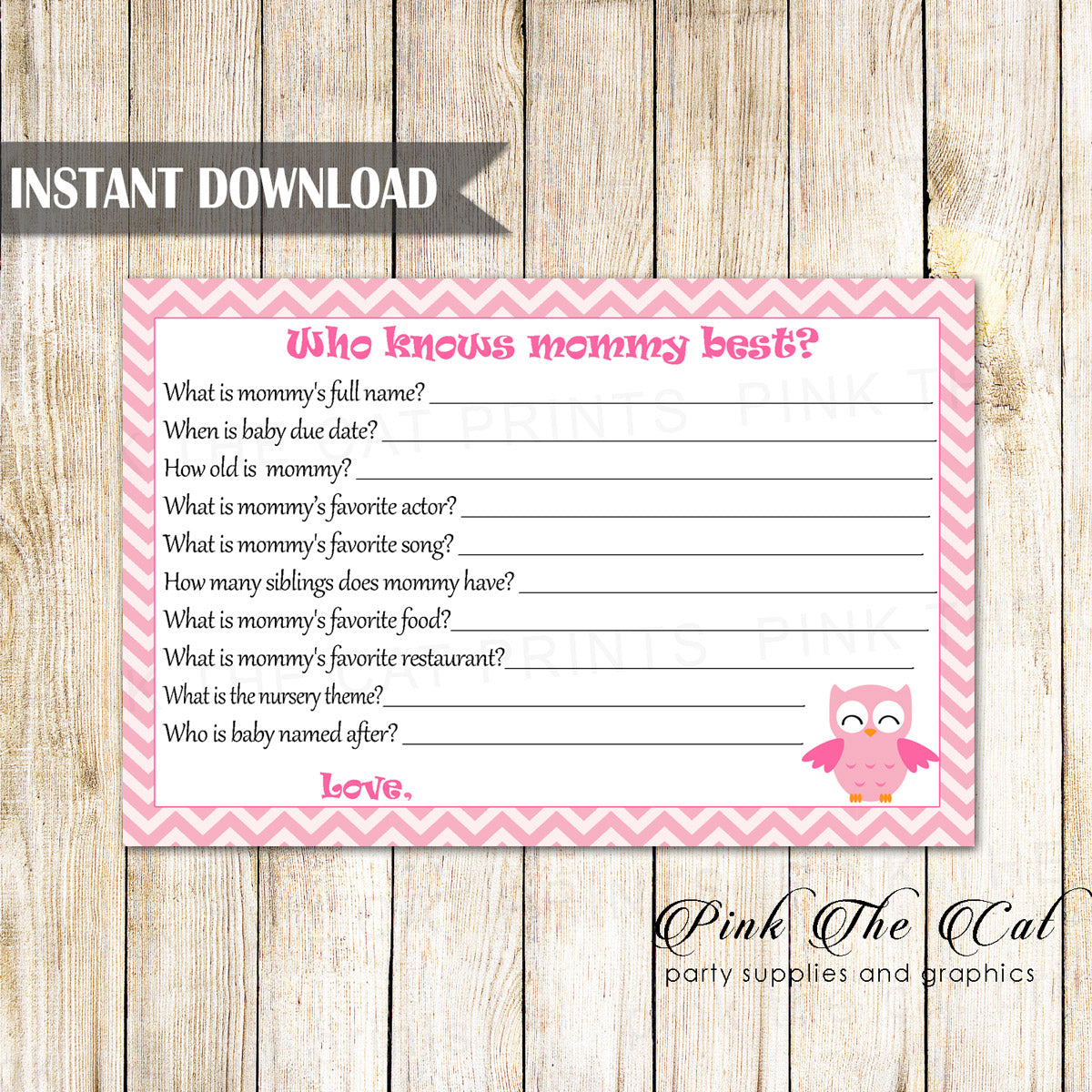 Who Knows Mommy Best Owl Baby Shower Game Pink Printable