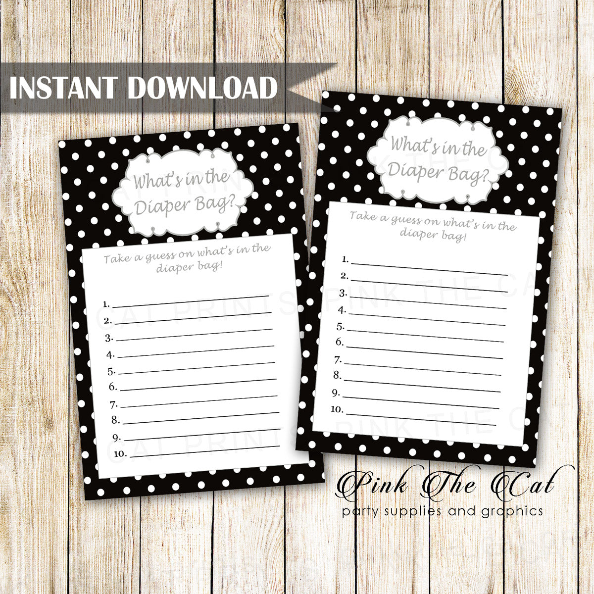 Baby Shower Game Whats In The Diaper Bag Silver Black Printable