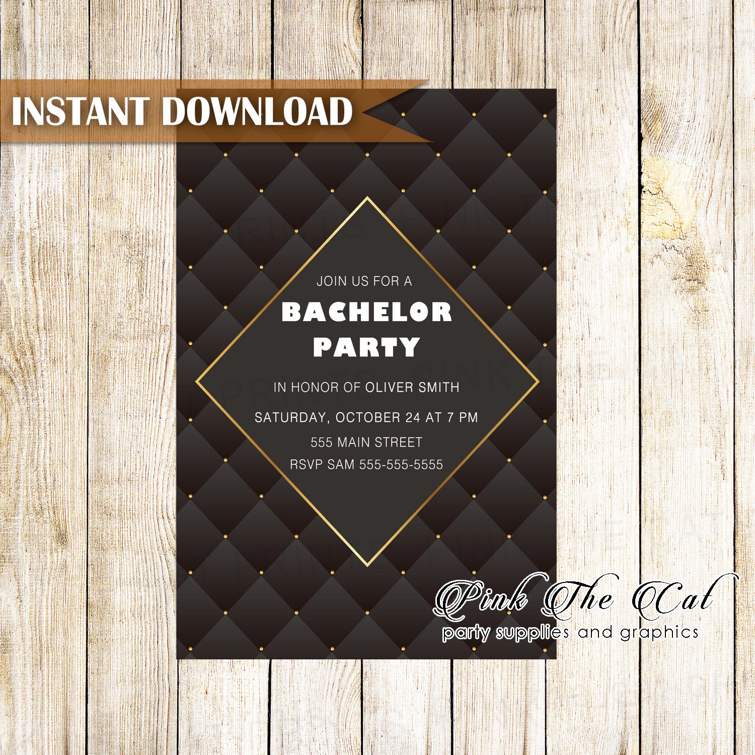 Bachelor invitation black gold instant downlooad printable