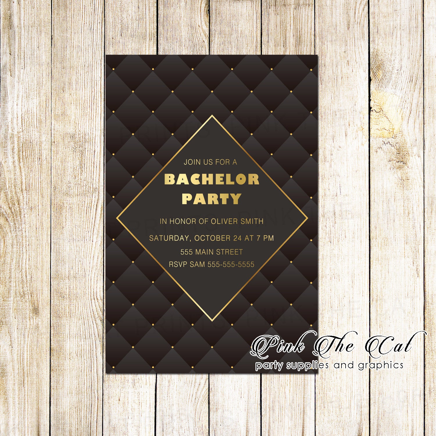 30 Bachelor invitations black gold with envelopes personalized