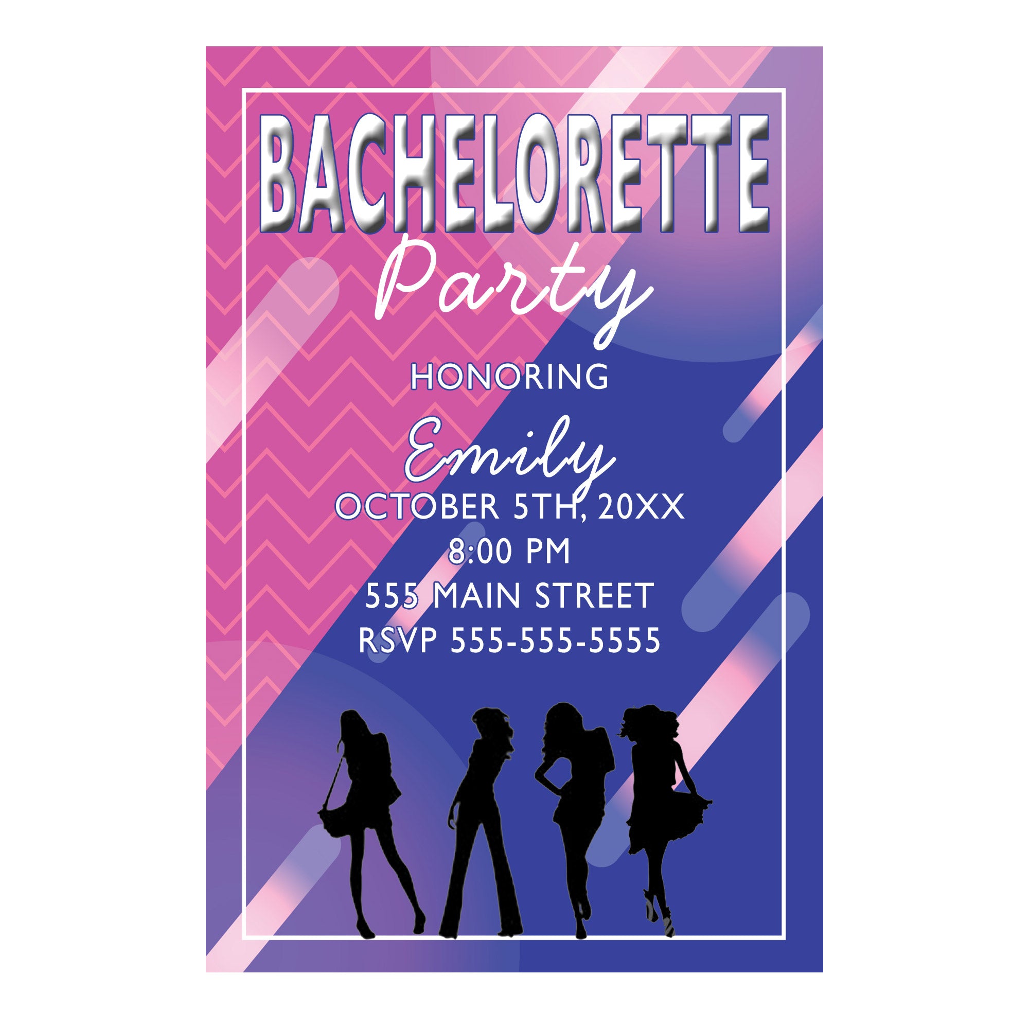30 Bachelorette invitation pink blue personalized with envelopes