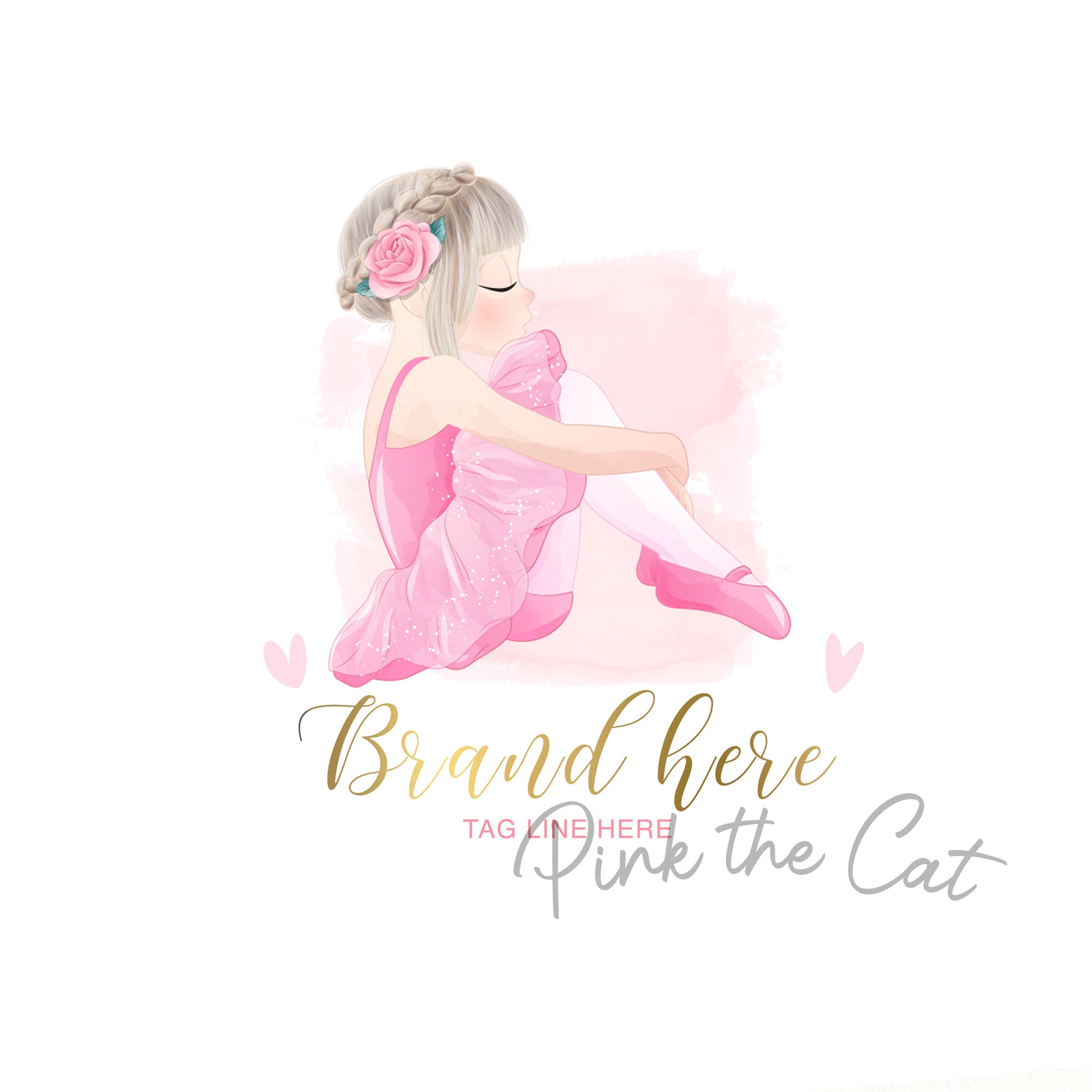 Ballerina watercolor tutu logo pink gold glitter