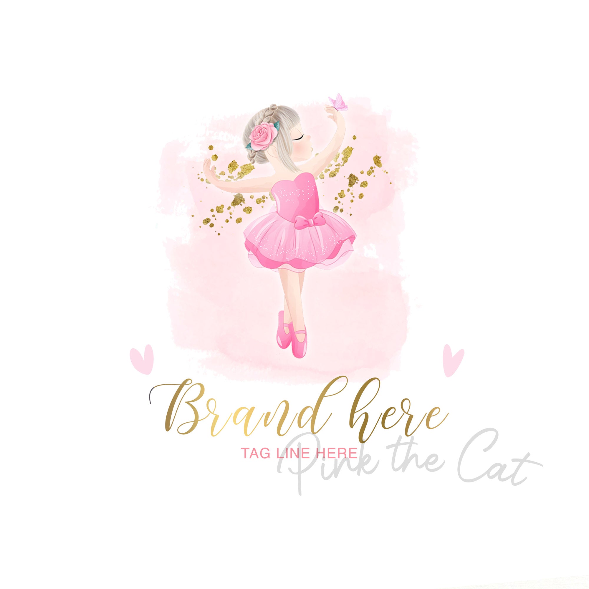 Ballerina watercolor tutu logo pink gold