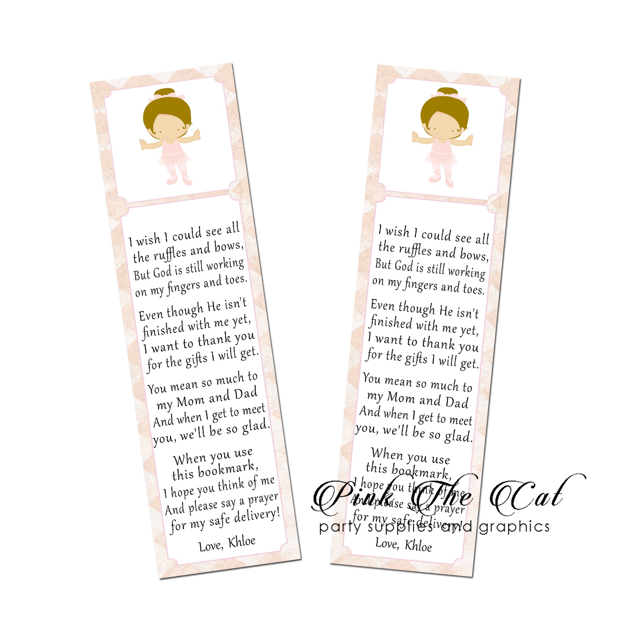 Ballerina bookmarks printable baby shower favors personalized