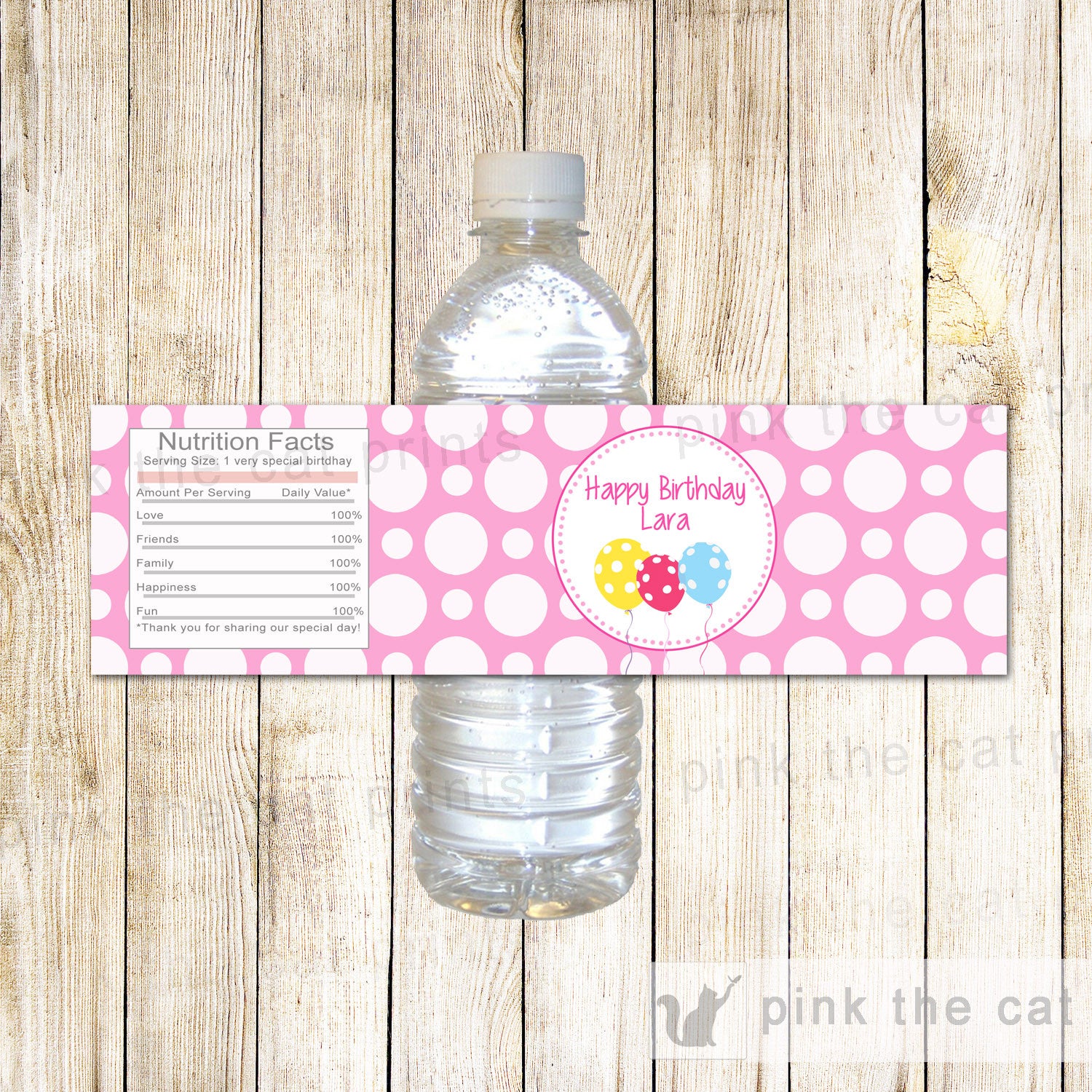 Bottle Labels Balloons Girl Birthday Party