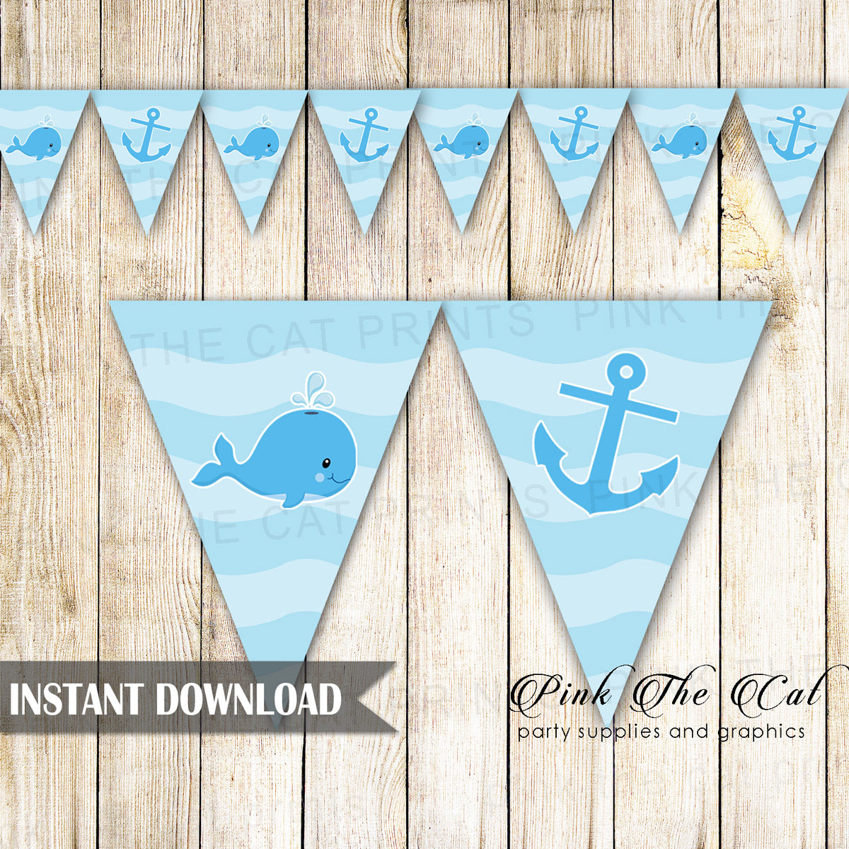 Whale Nautical Birthday Baby Shower Banner Printable