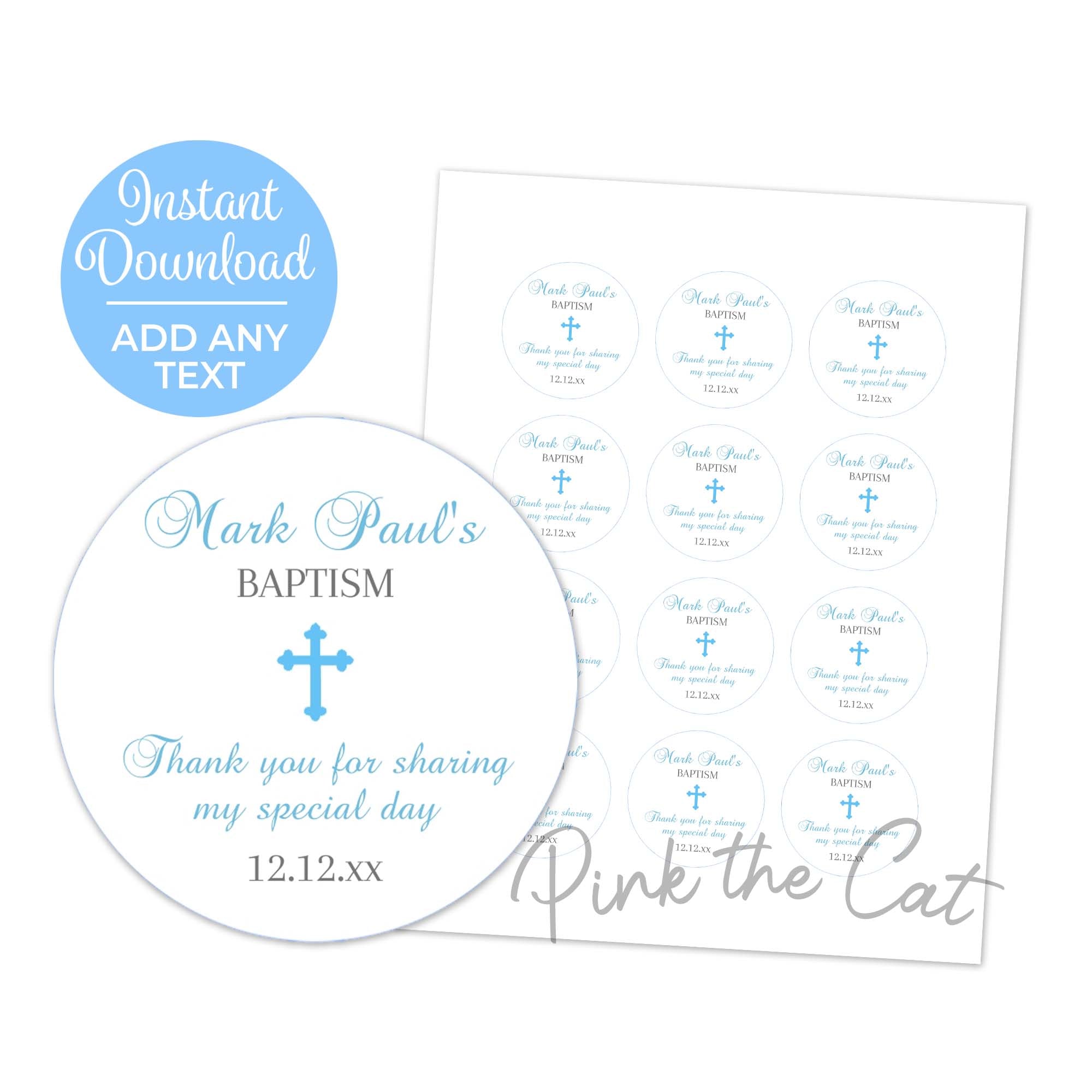 Religious favor labels blue white