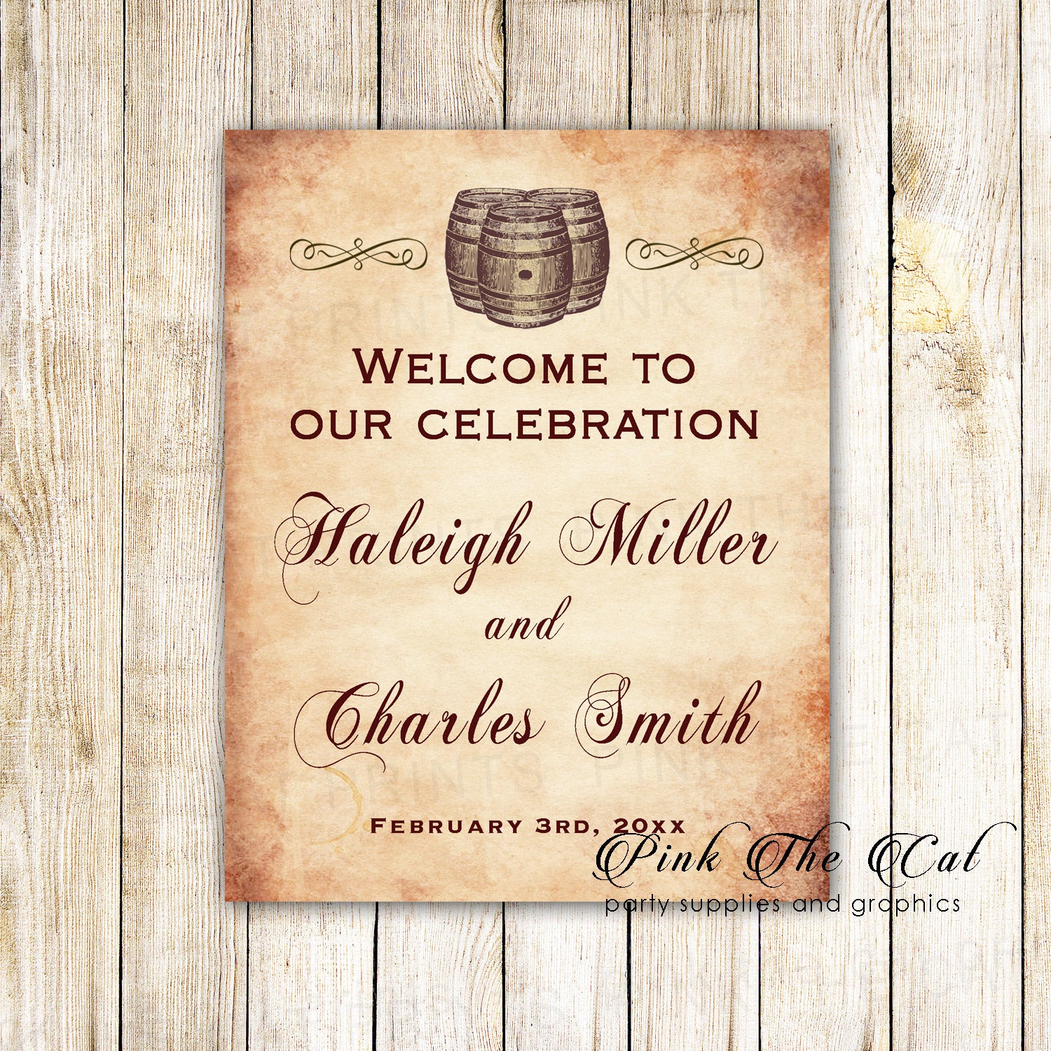 Wedding welcome sign poster wine barrel printable