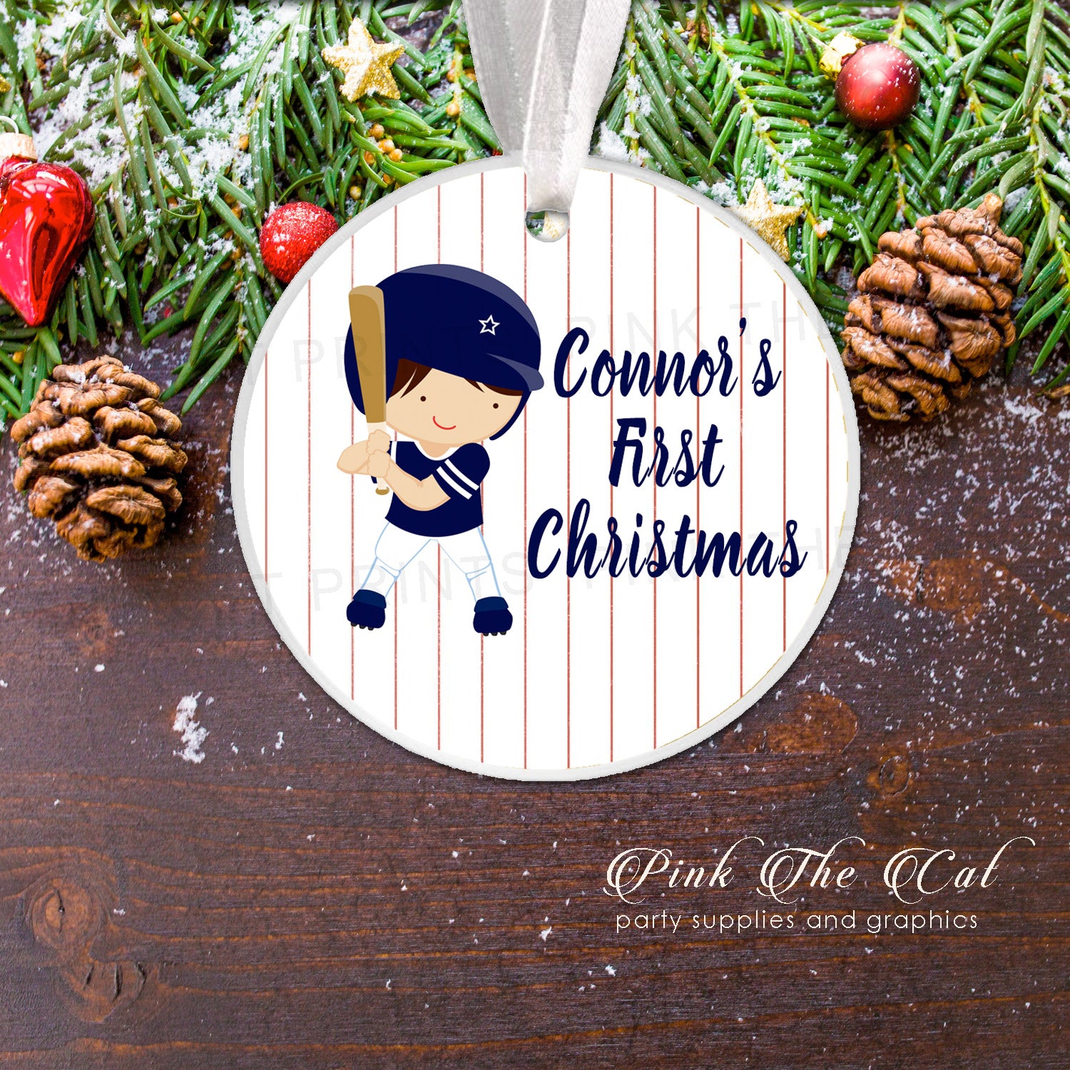 Personalized christmas tree ornament kids boy baseball