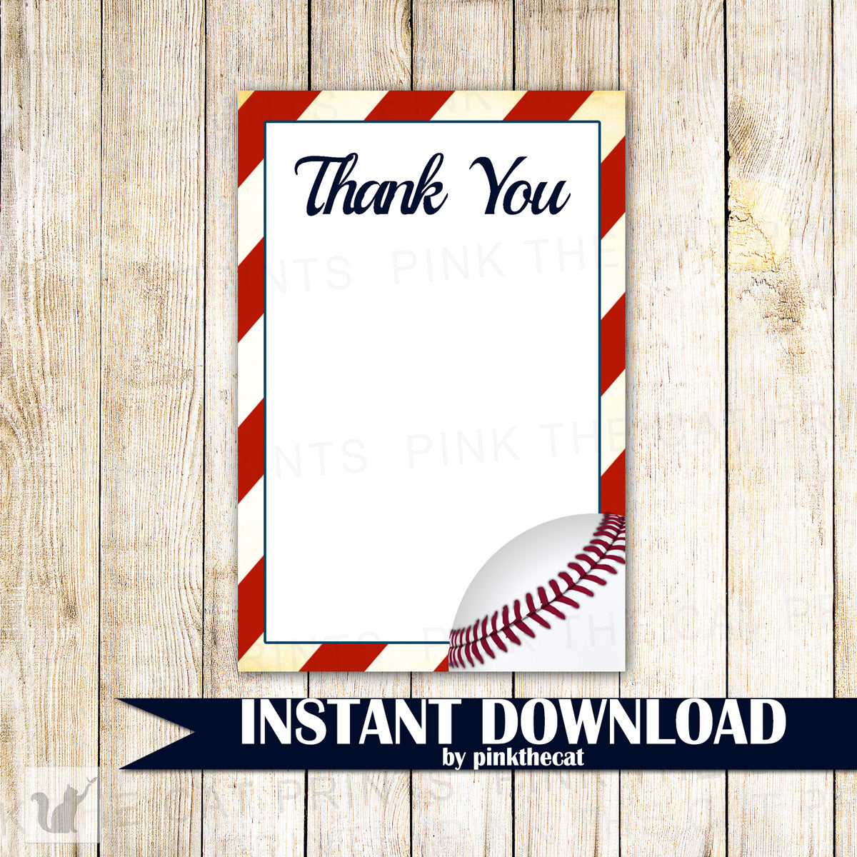 Baseball Blank Thank You Card Note Birthday Baby Shower Printable