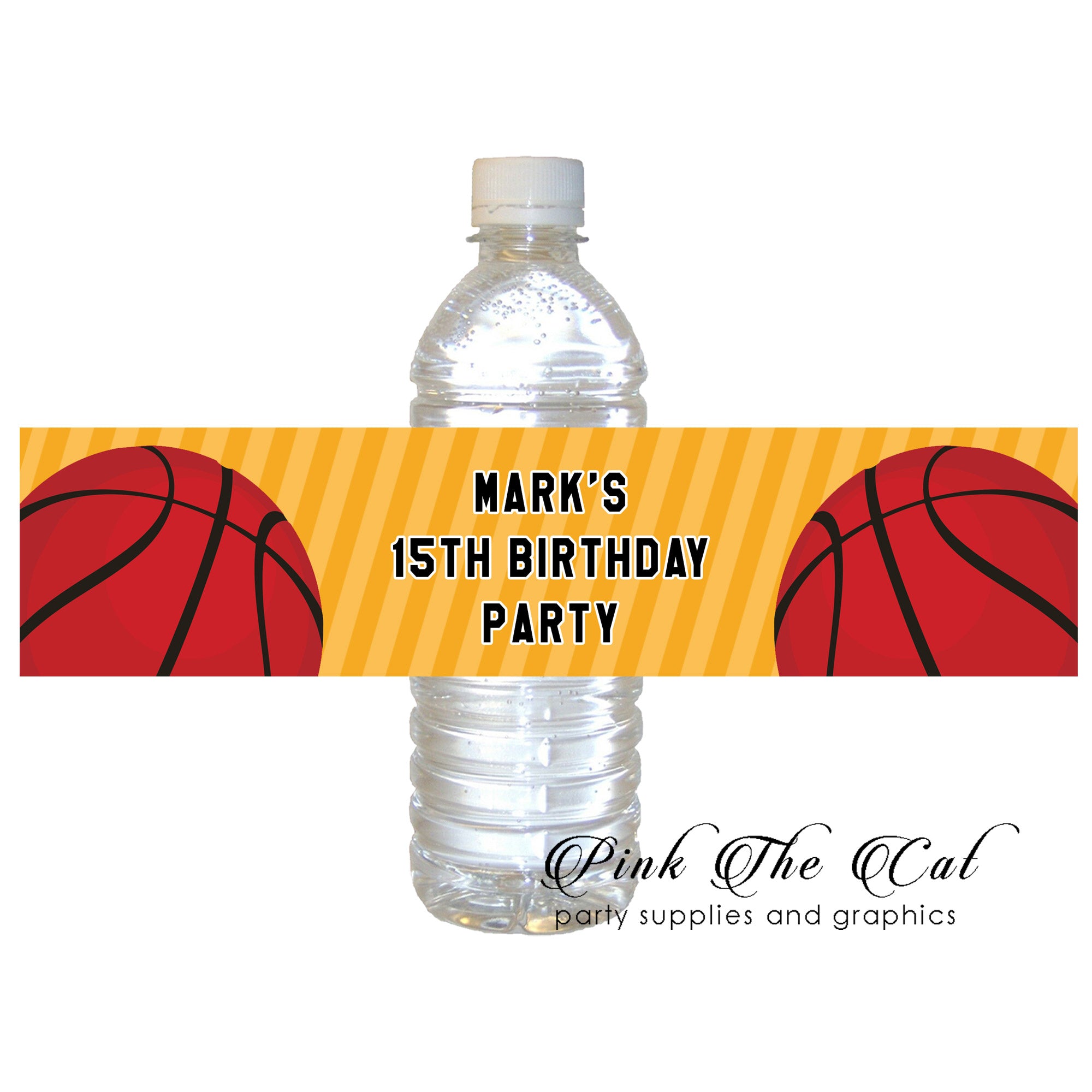 Printable basketball ball bottle label kids teens birthday favors