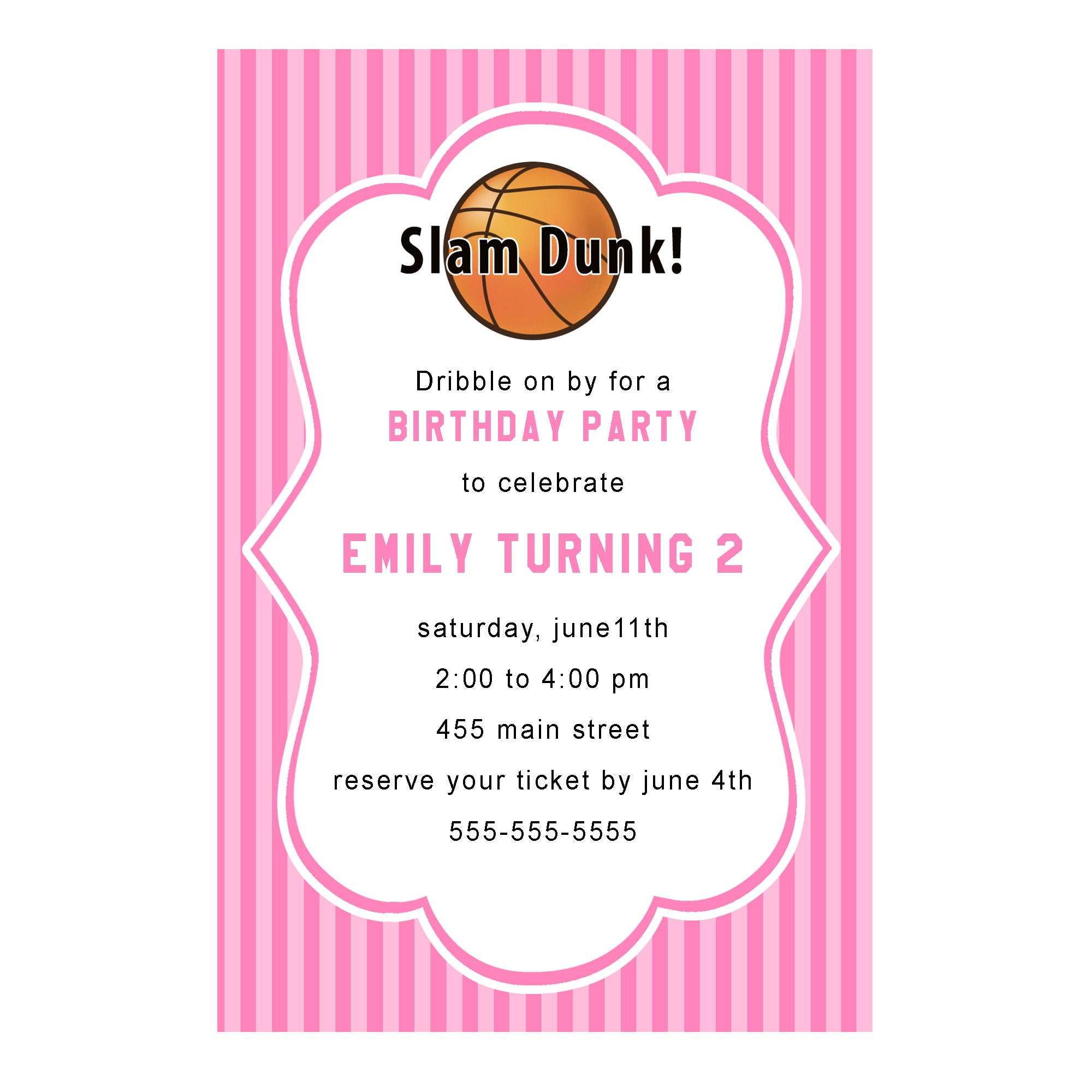 Basketball invitation pink birthday baby shower with envelopes