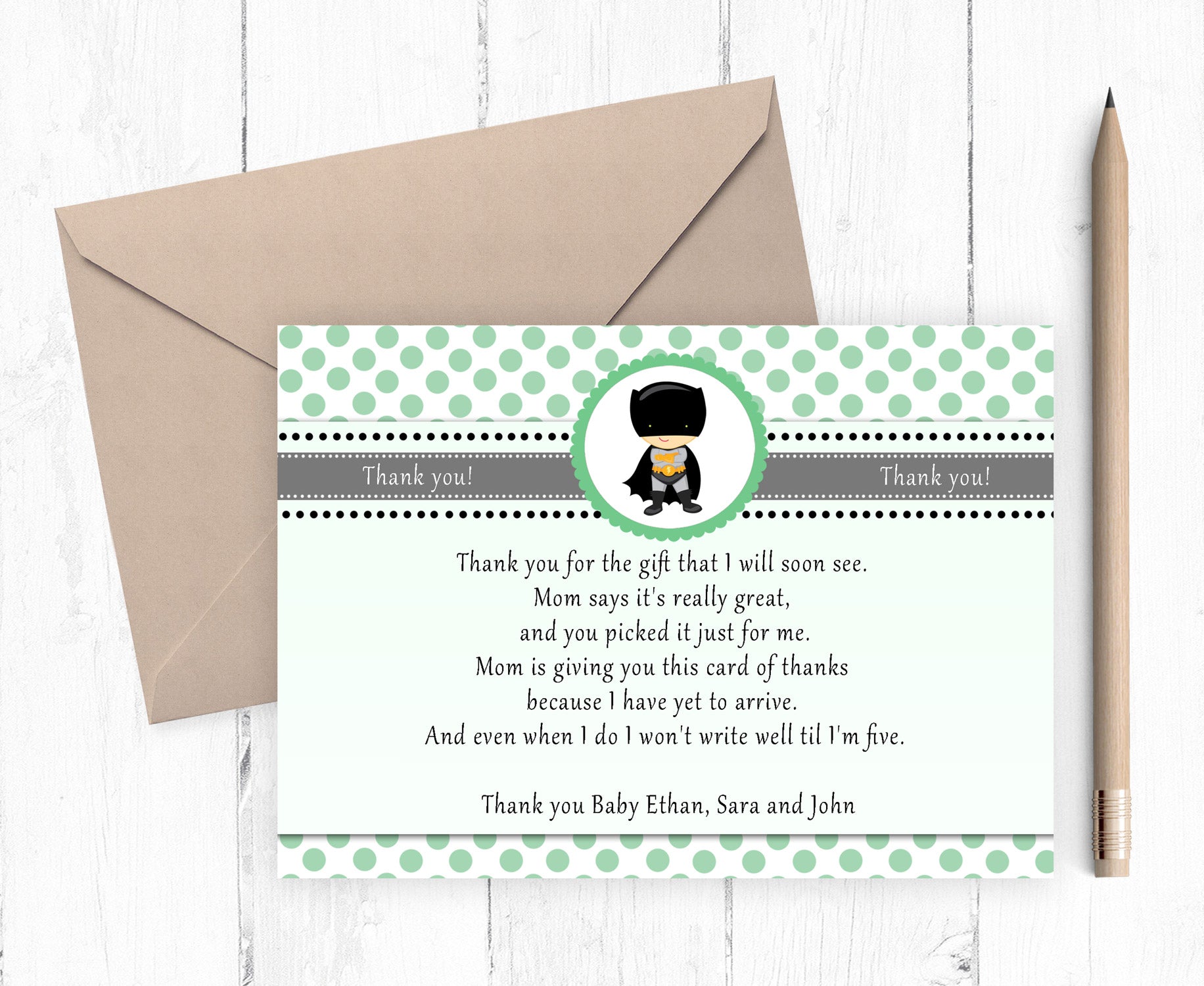 Superhero thank you cards boy baby shower printable