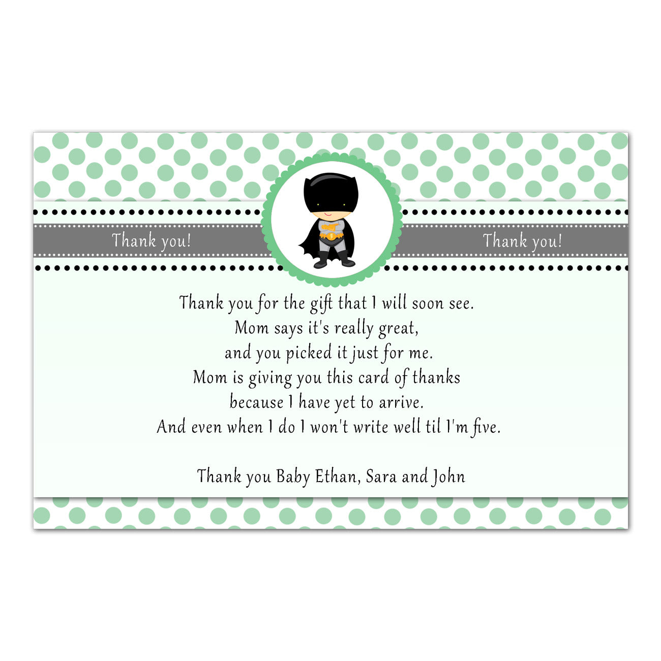 30 superhero thank you cards boy baby shower green black