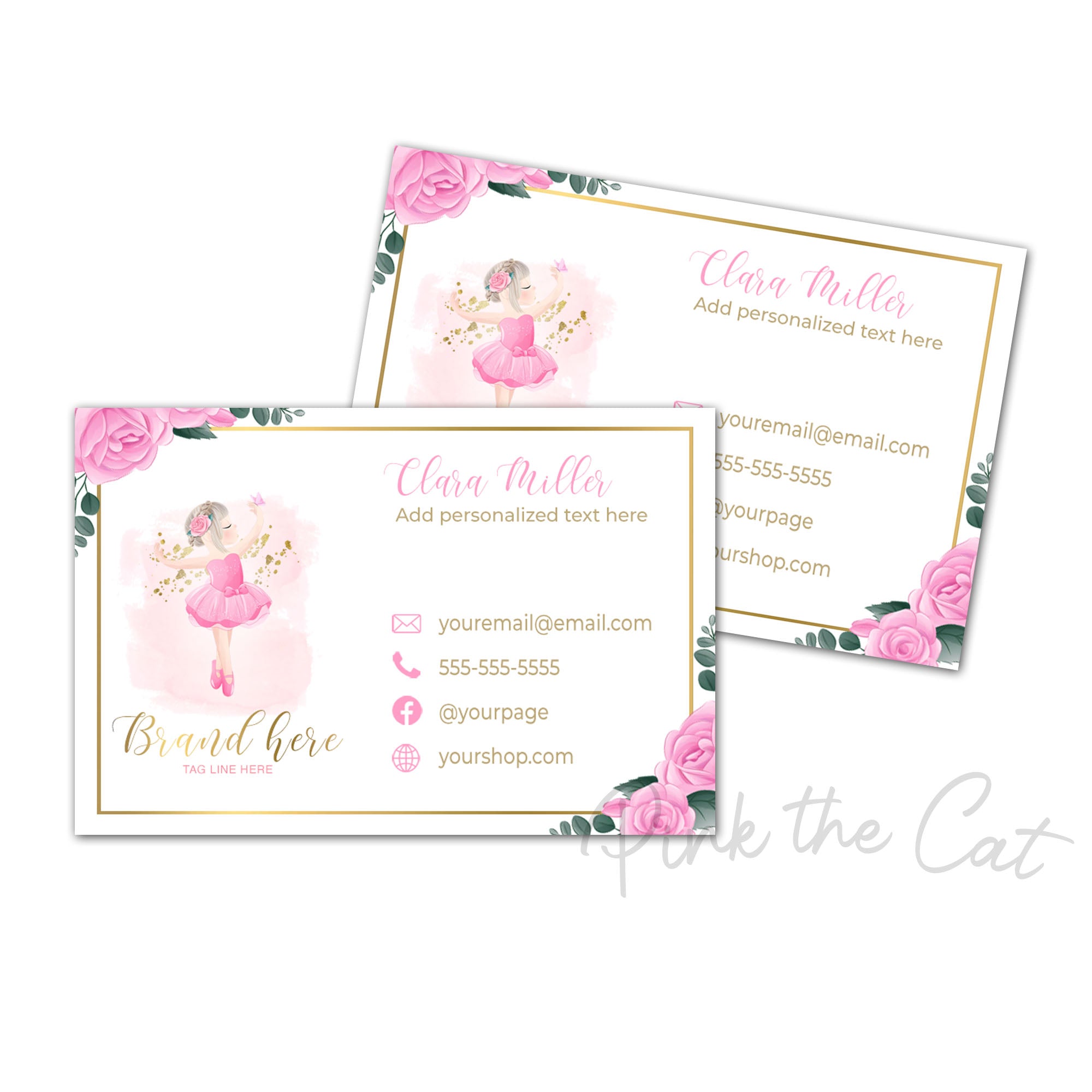 Ballerina business card tutu pink watercolor