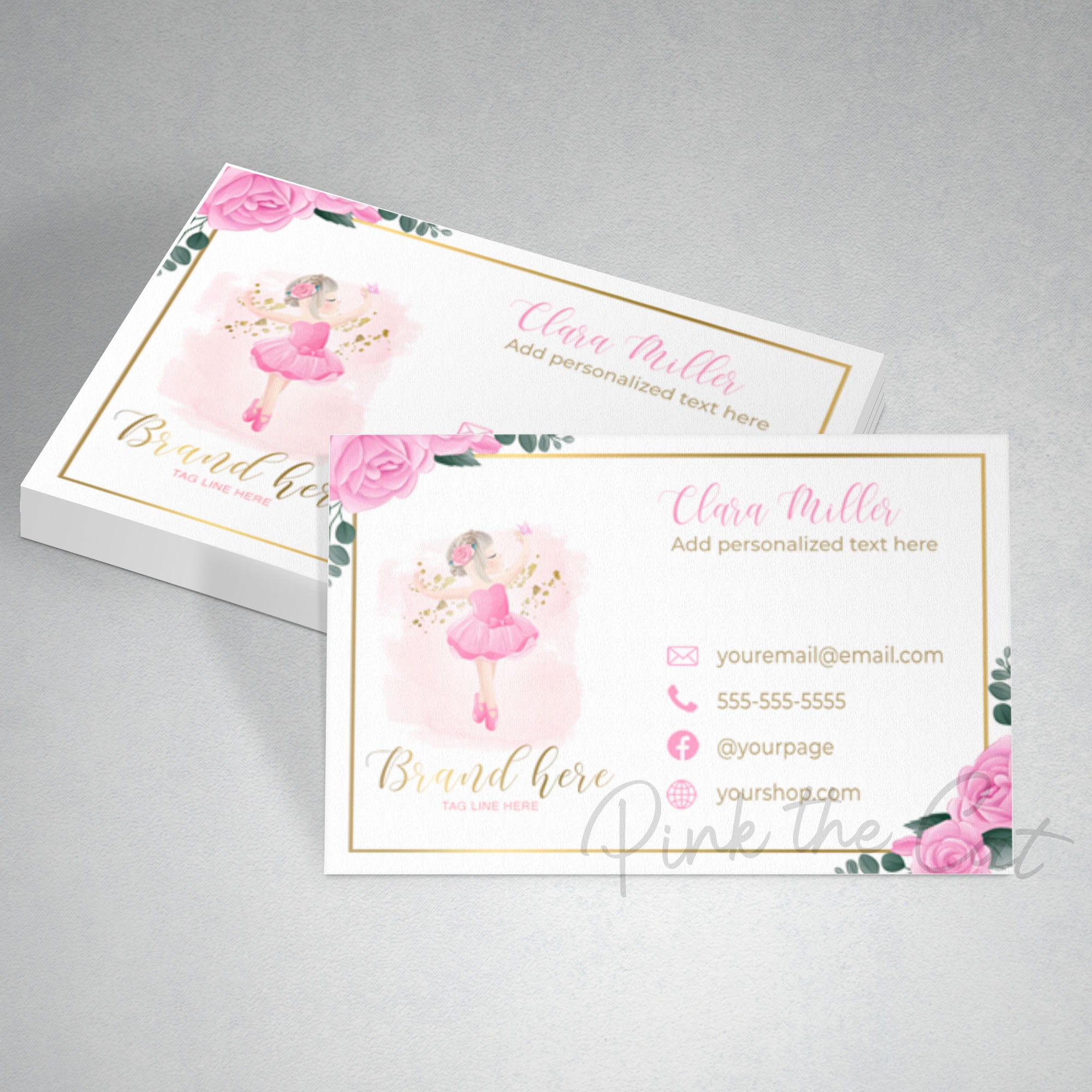 Ballerina business card tutu pink watercolor