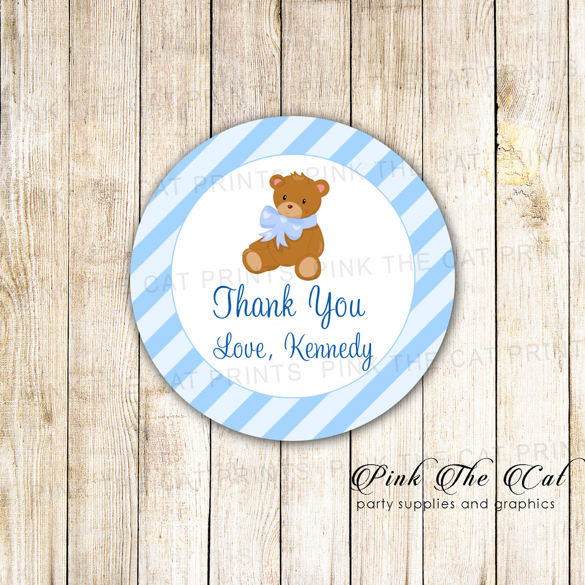 40 Stickers Bear Favor Label Boy Baby Shower Birthday