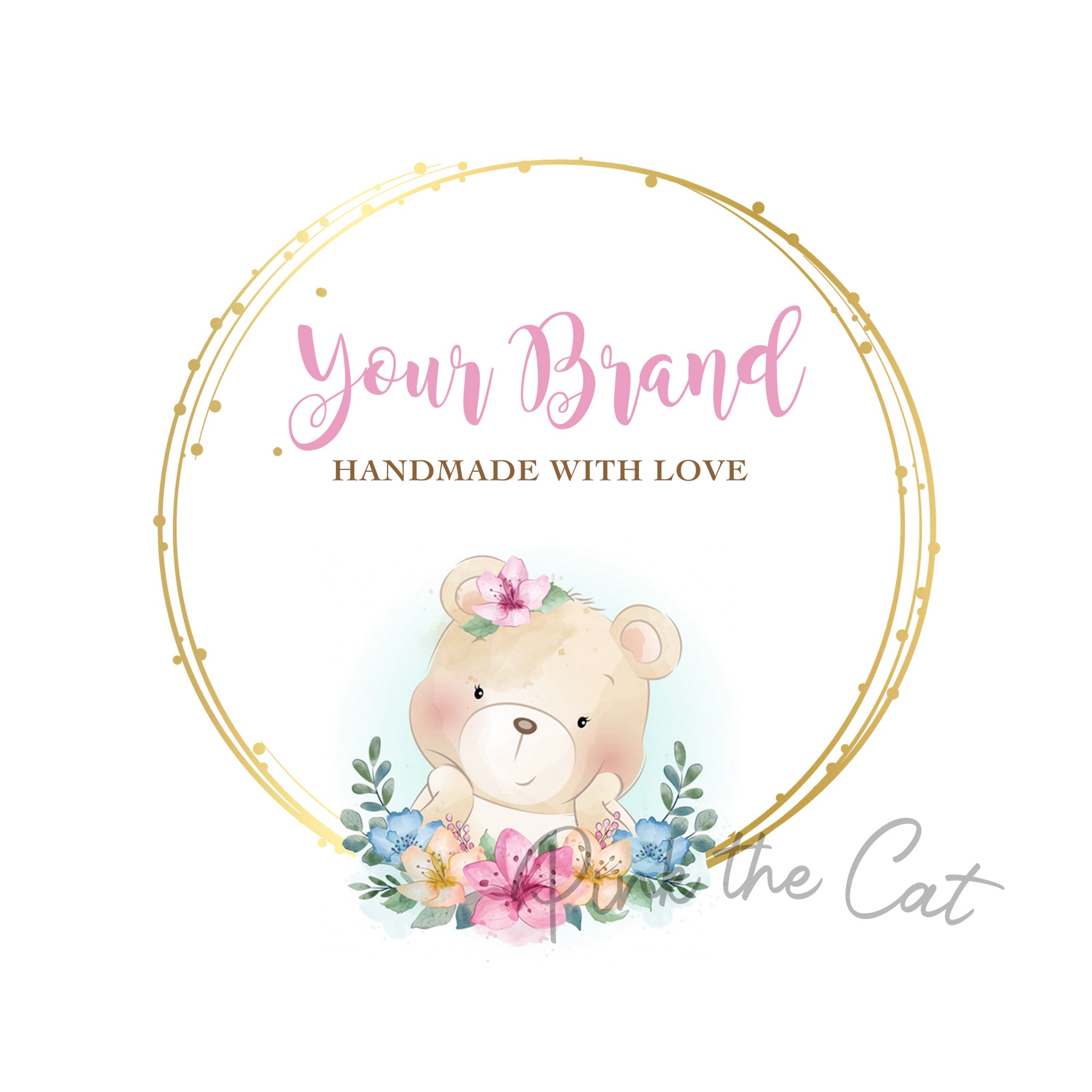 Bear floral watercolor logo design
