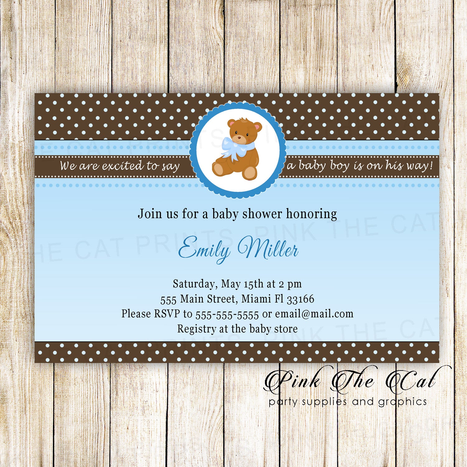 30 bear baby shower invitations blue brown polka dots personalized