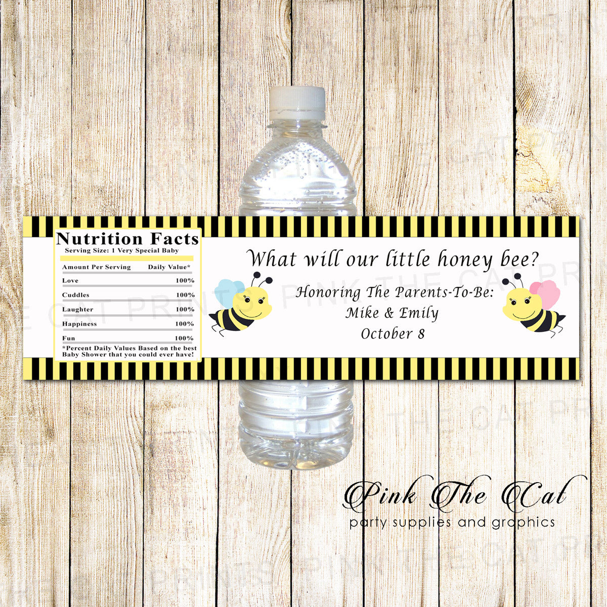 30 Bee bottle label baby shower gender reveal