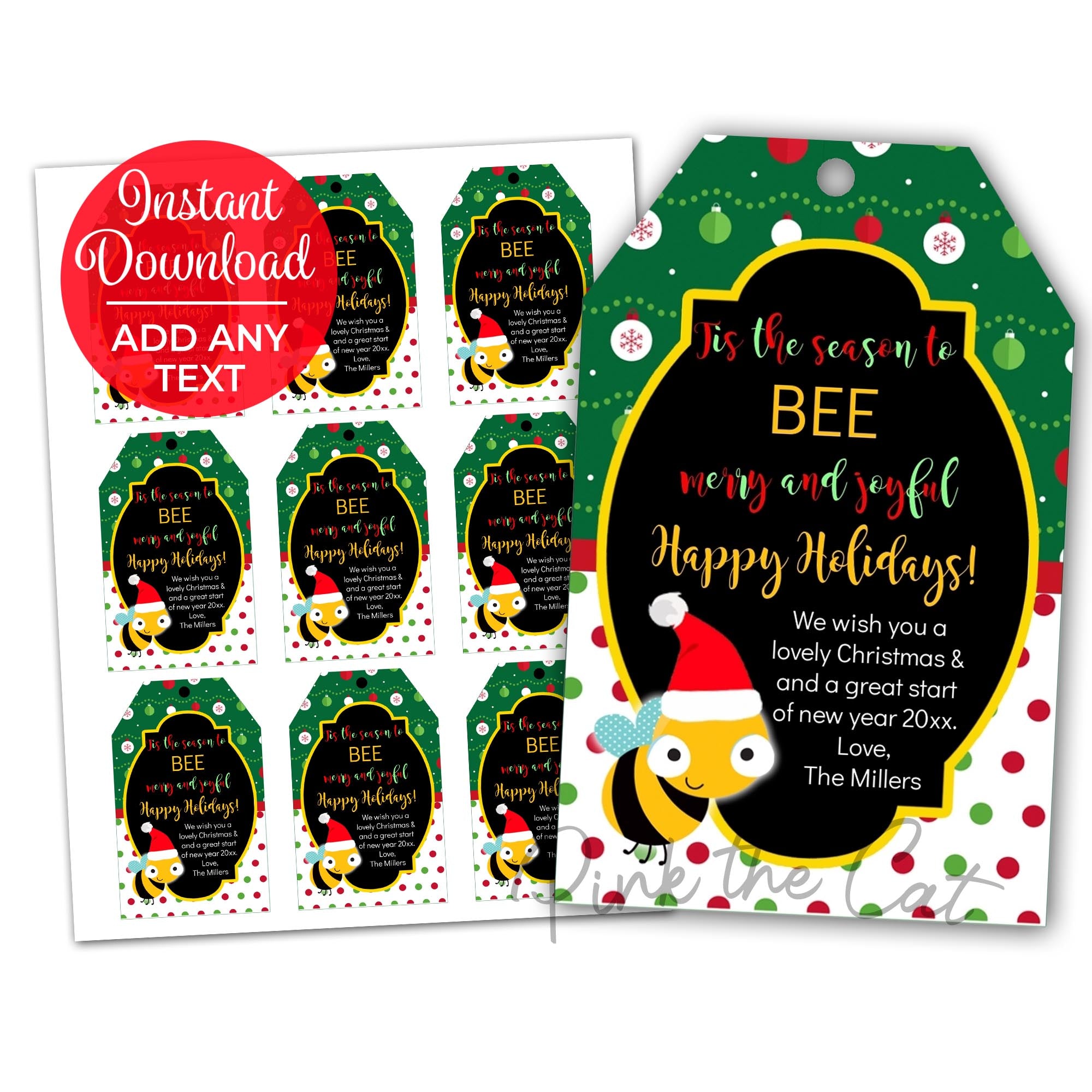 Bee christmas favor tag printable