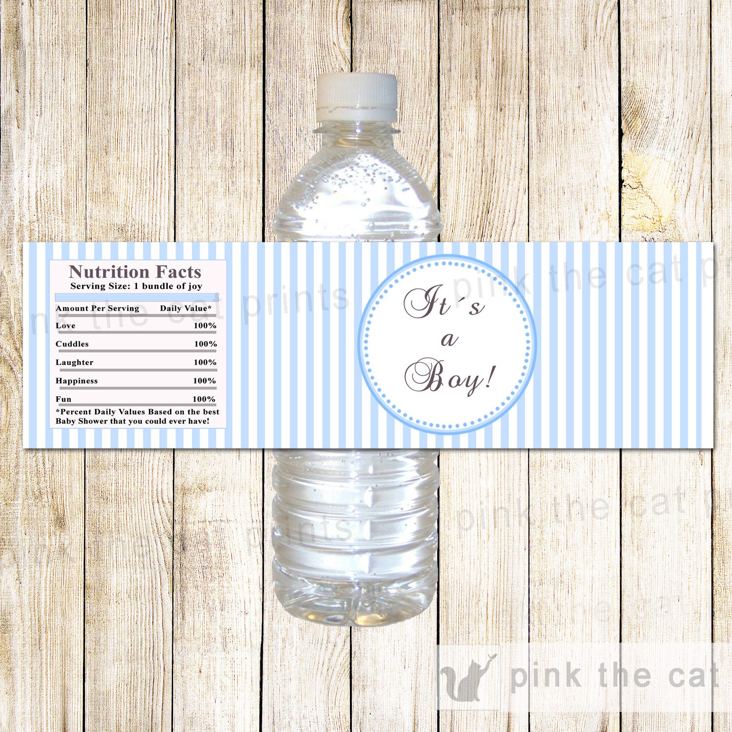 Baby Boy Shower Water Bottle Label Wrapper Blue Stripes