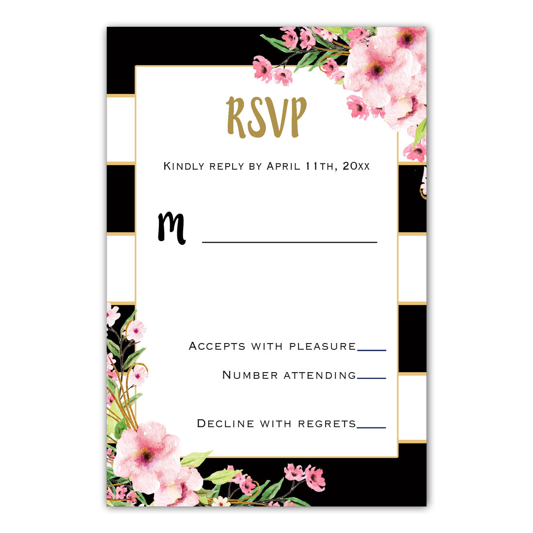 100 Wedding Invitations Floral Pink Gold Black & RSVP Cards