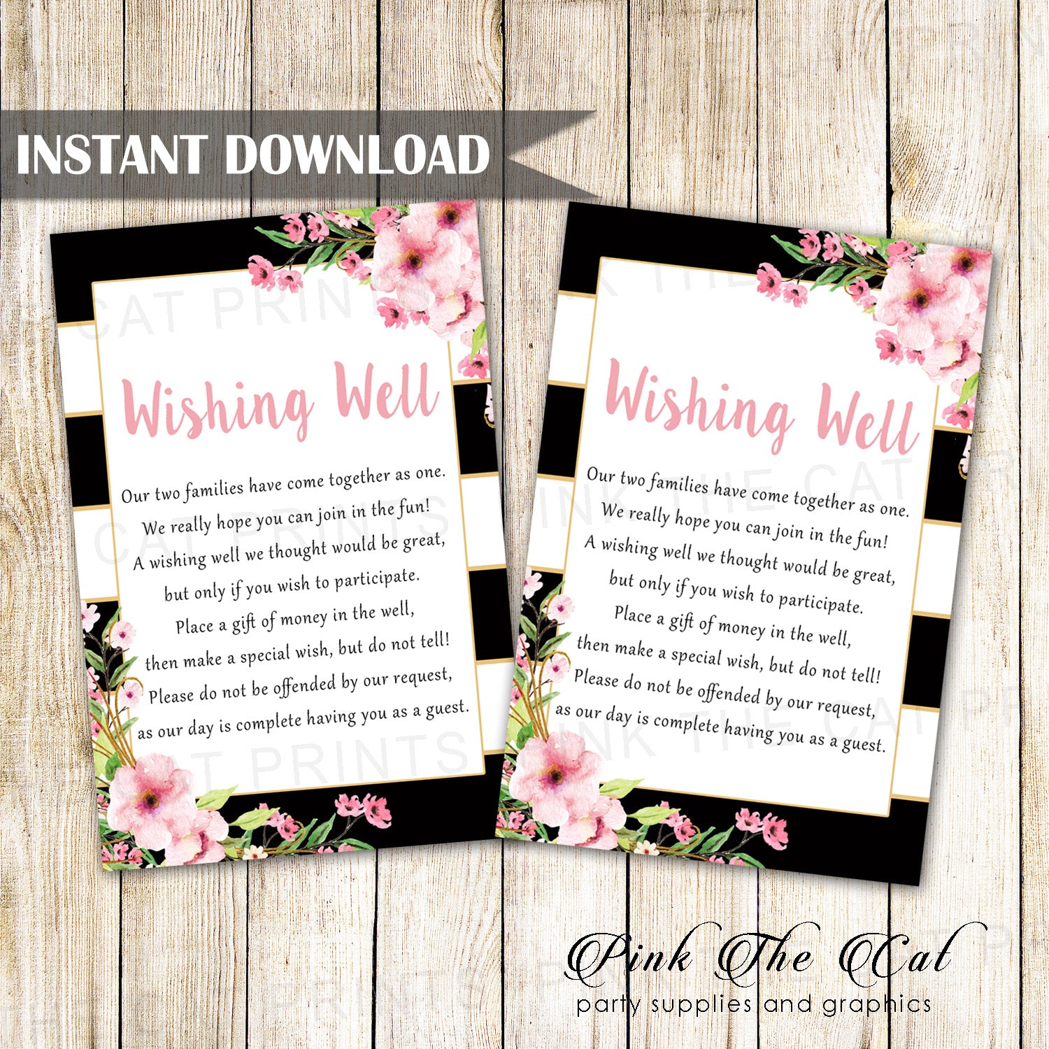 Floral Wishing Well Card Wedding Gold Blush Black Printable