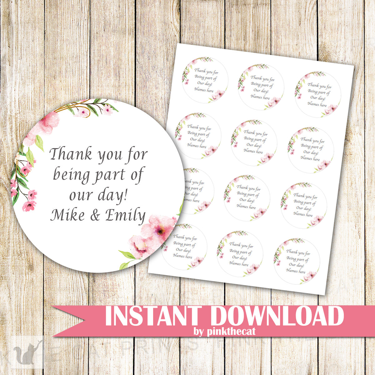 Floral Gift Favor Label Tag Sticker Blush Pink Wedding Bridal Shower