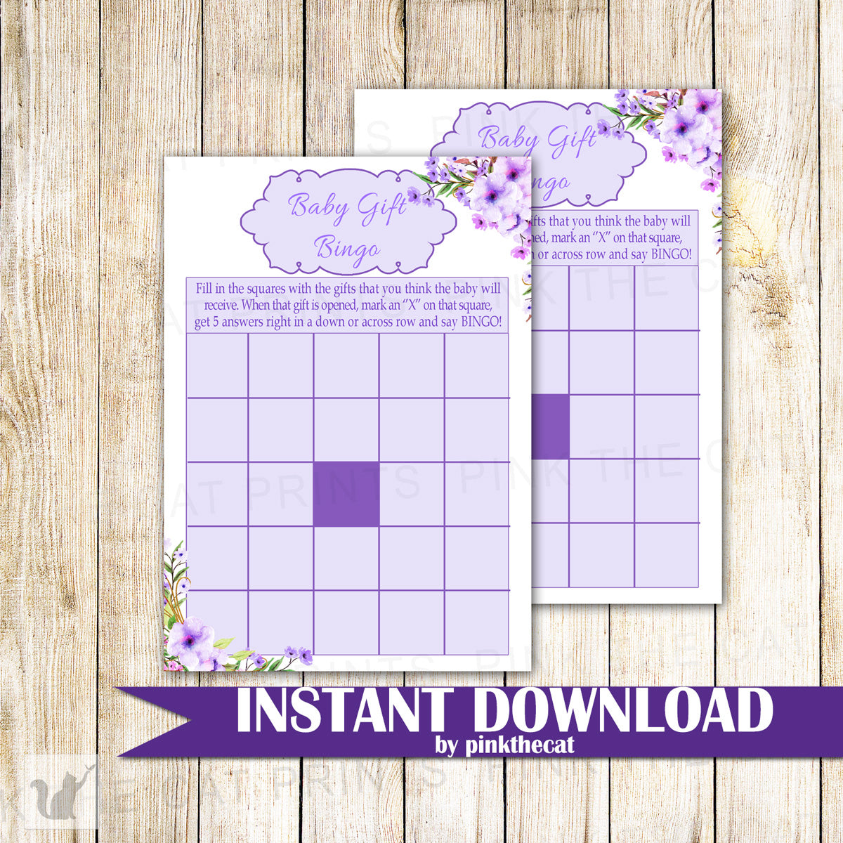 Baby Gift Bingo Card Baby Girl Shower Lavender Flowers Printable