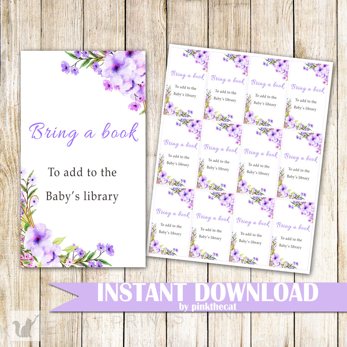 Bring a Book Instead Of a Card Purple Lavender Flowers Printable