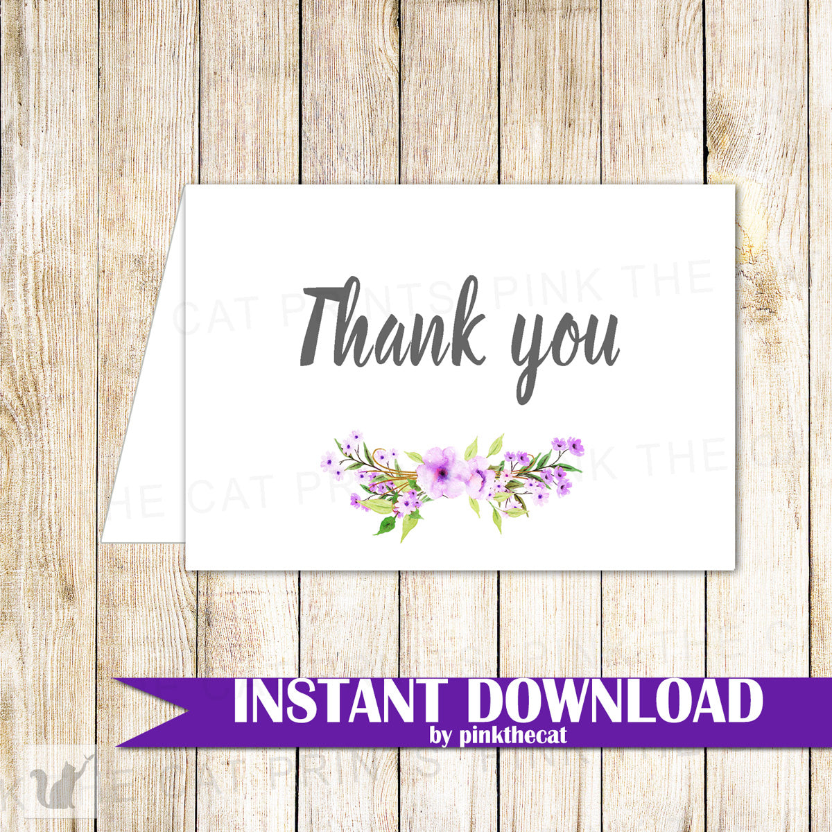 Thank You Card Lavender Flowers Folded Printable