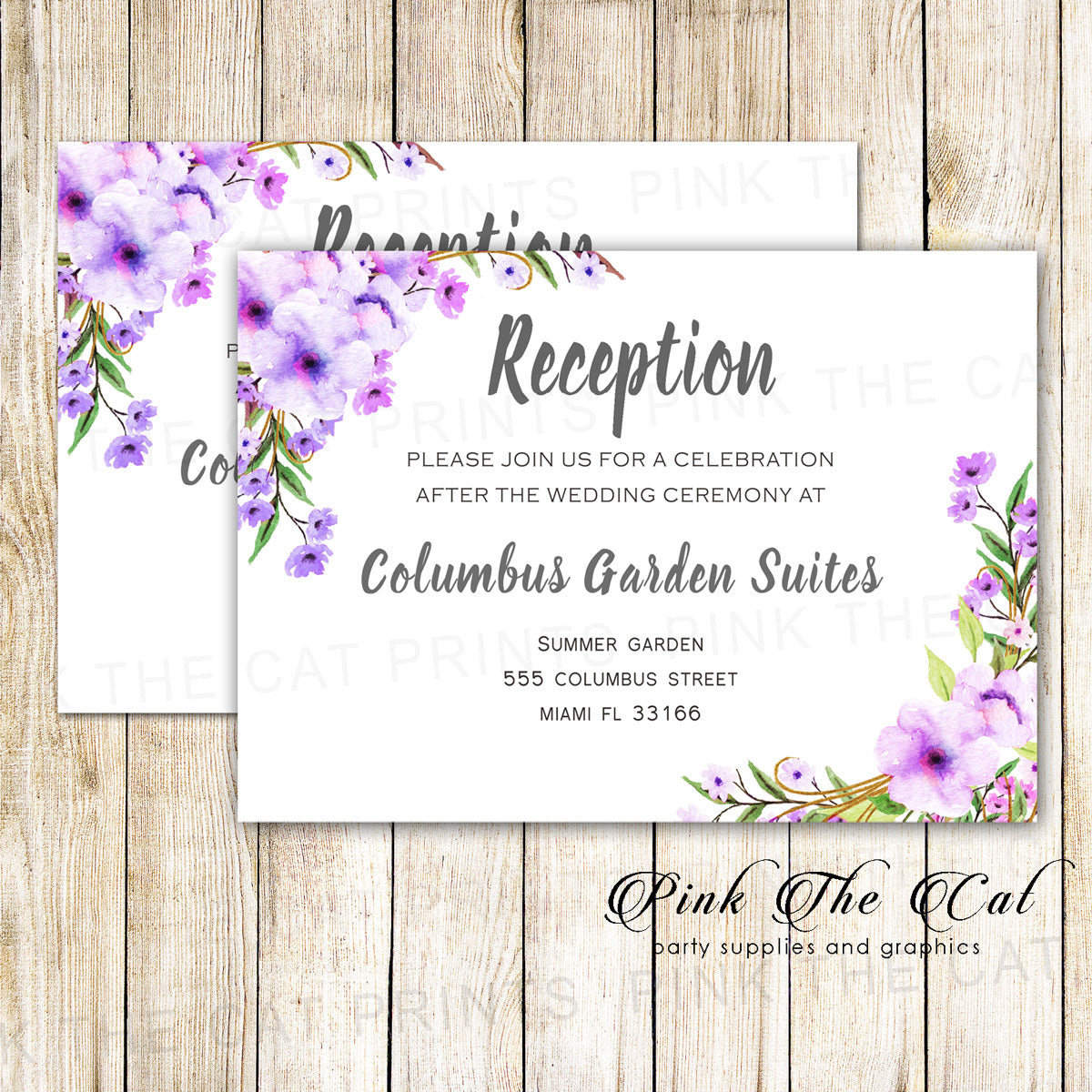 Boho Floral Wedding Reception Card Romantic Lavender Mint Printable