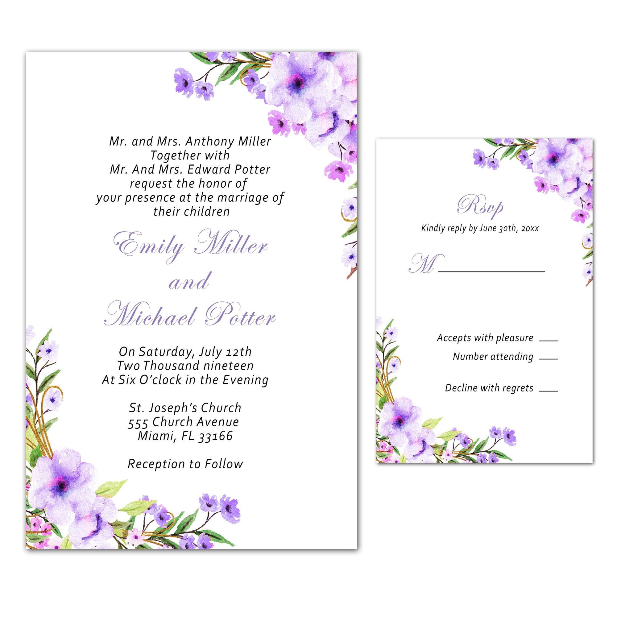 watercolor flowers wedding invitation