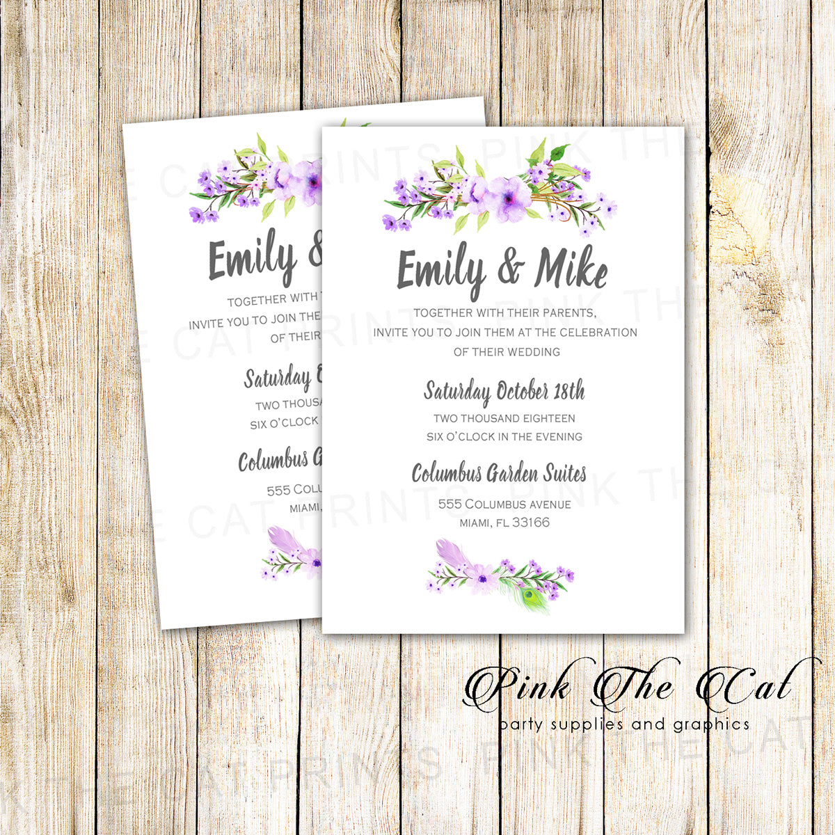 Floral Lavender Romantic Wedding Invitations Printable