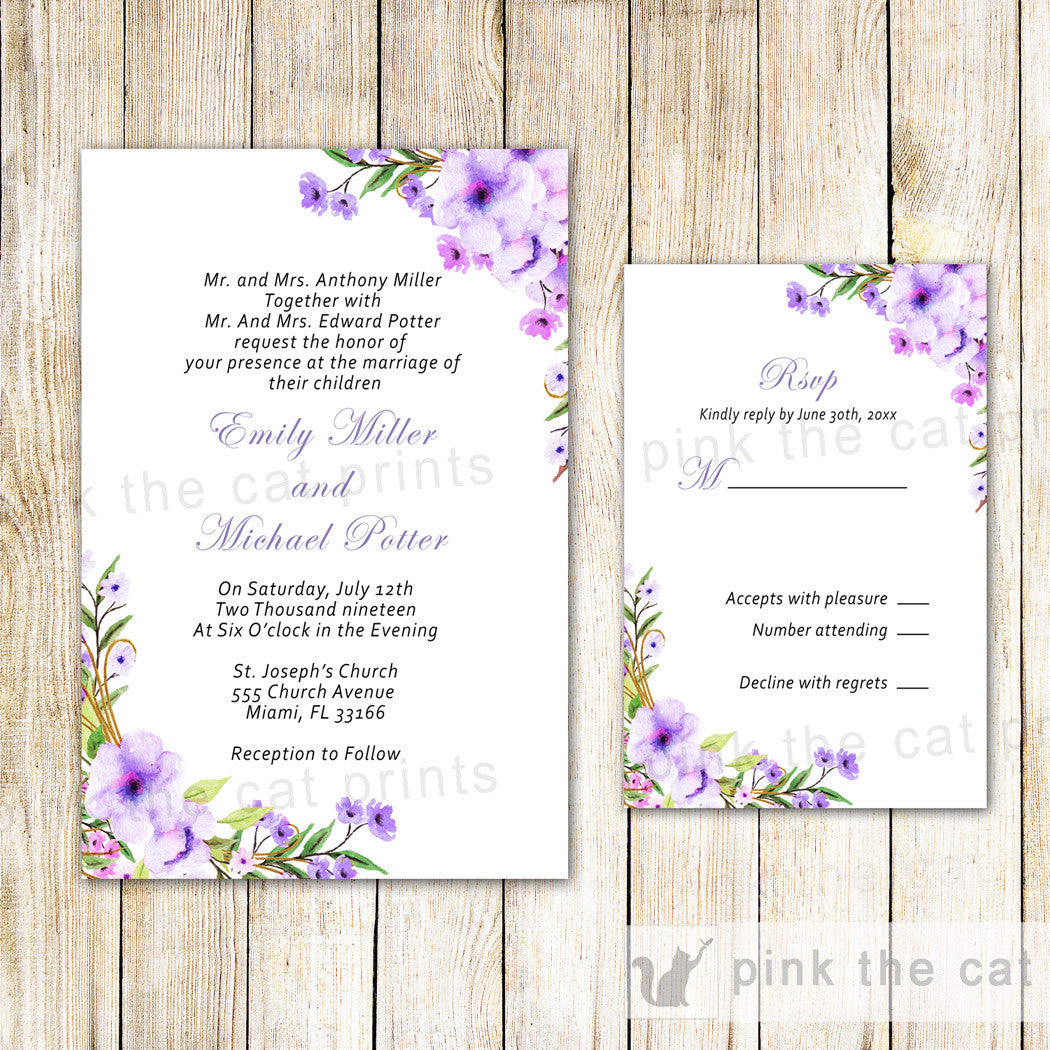Lavender Boho Wedding Invitation & RSVP Card
