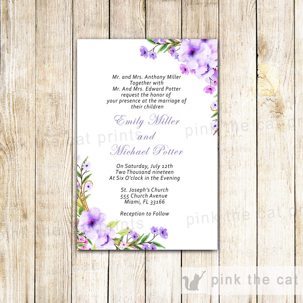 Lavender Boho Wedding Invitation & RSVP Card