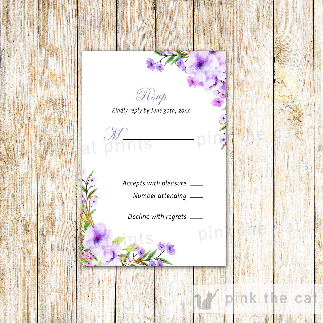 Lavender Boho Wedding Invitation & RSVP Card