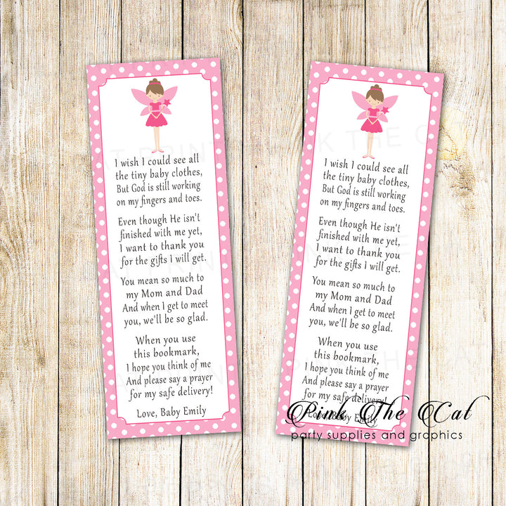Bookmarks pink fairy baby girl shower printable personalized – Pink the Cat