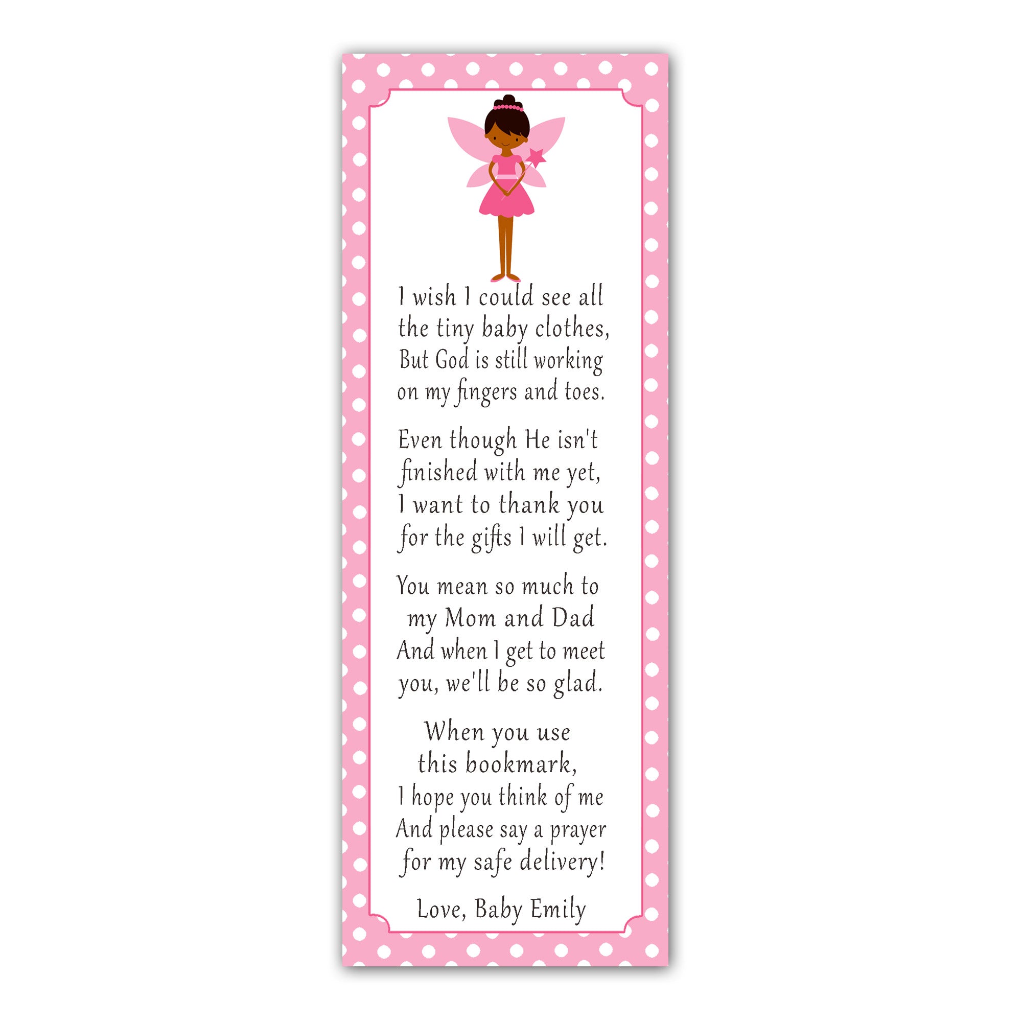 50 bookmarks fairy baby shower favors pink white pixie personalized