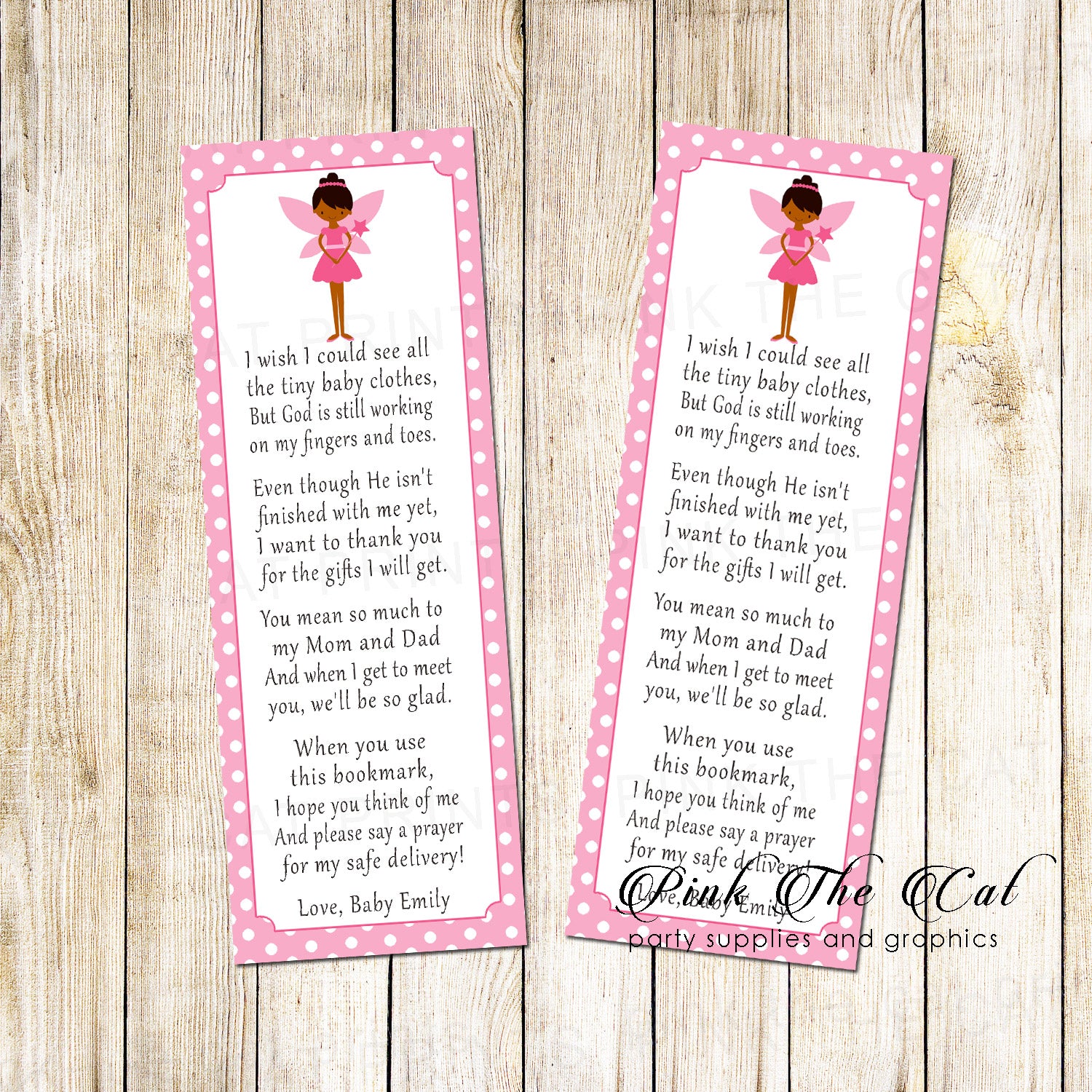 Bookmarks pink fairy baby shower african american printable