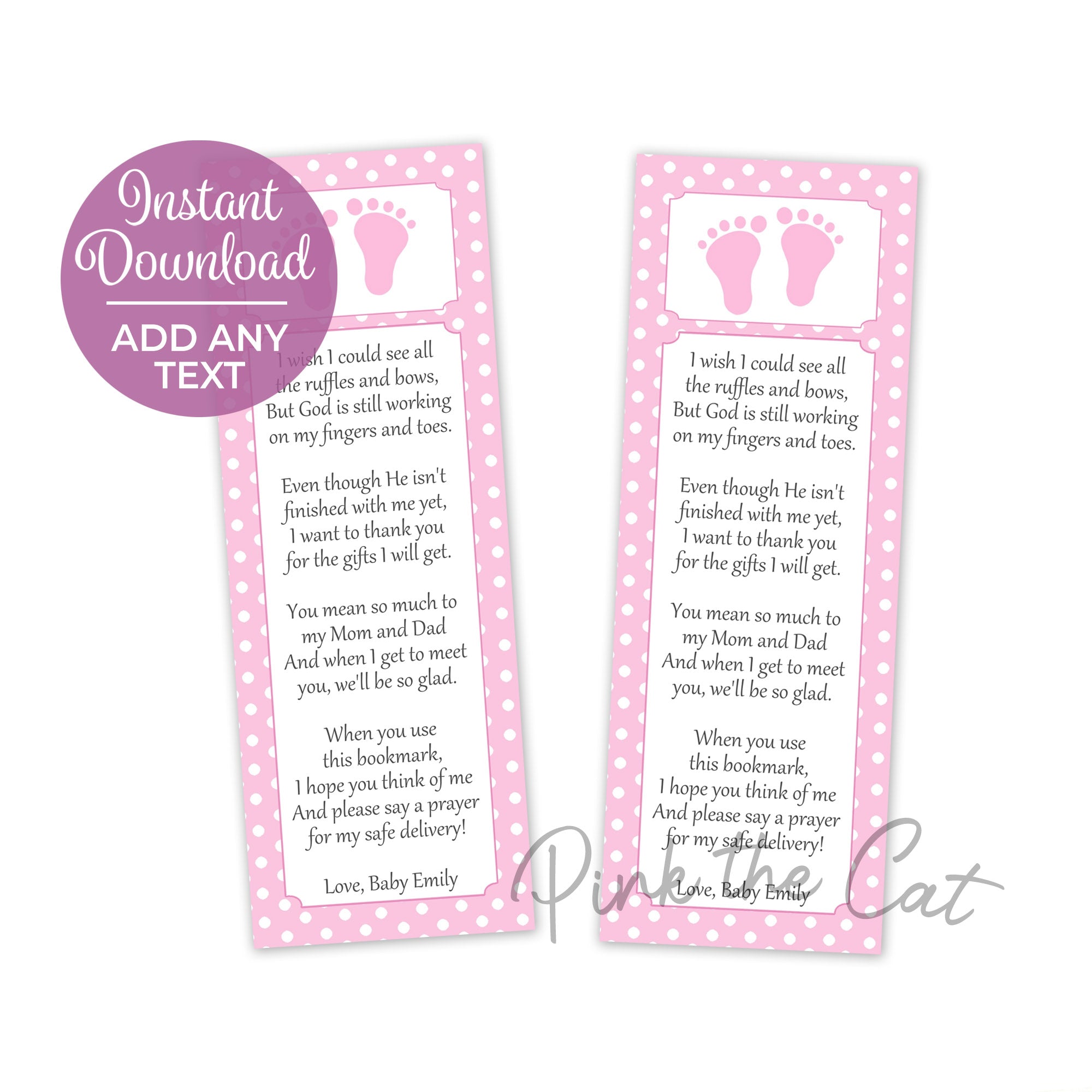 Girl bookmark baby shower pink printable