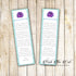 Dhalia baby shower favor bookmark purple mint printable