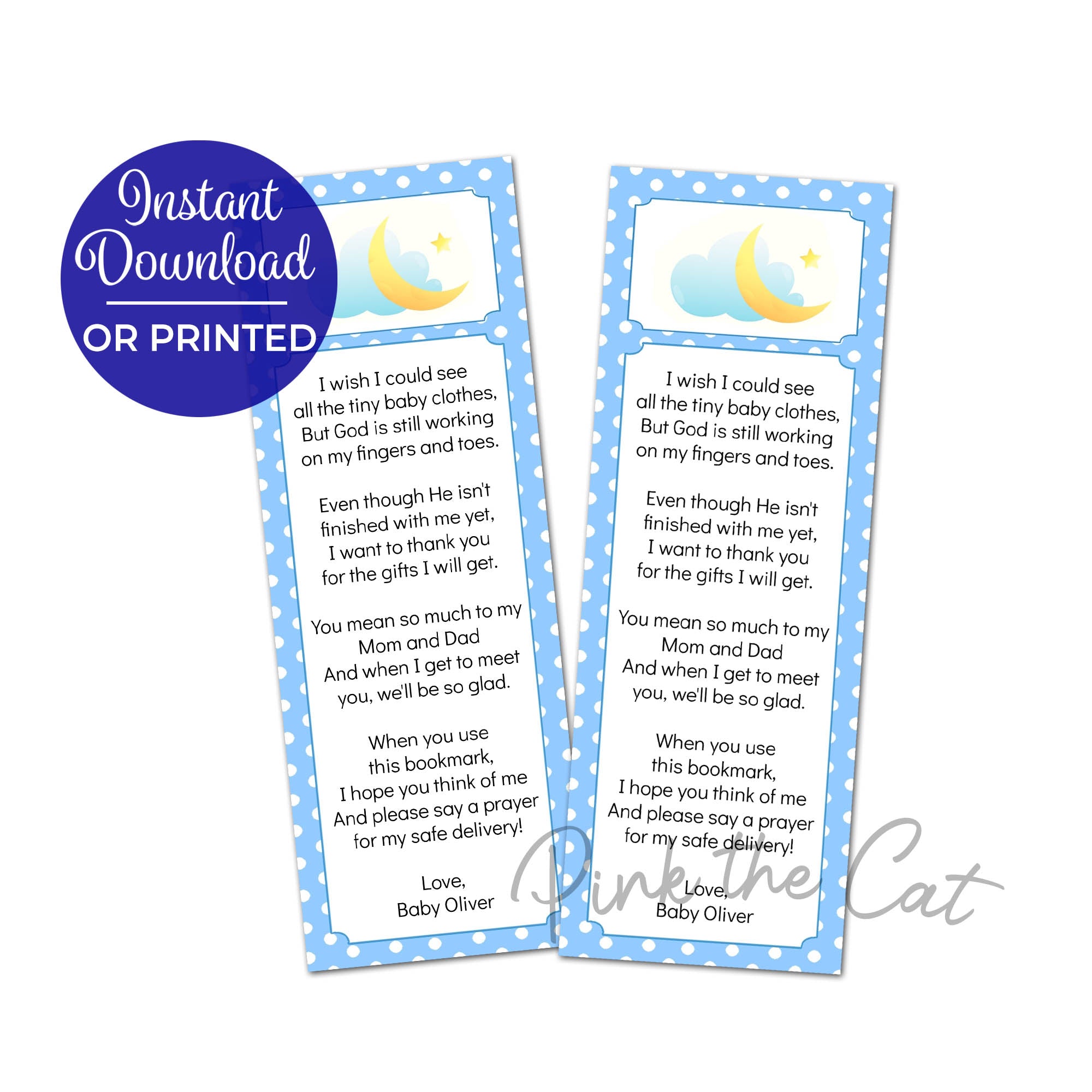 Moon baby shower bookmarks