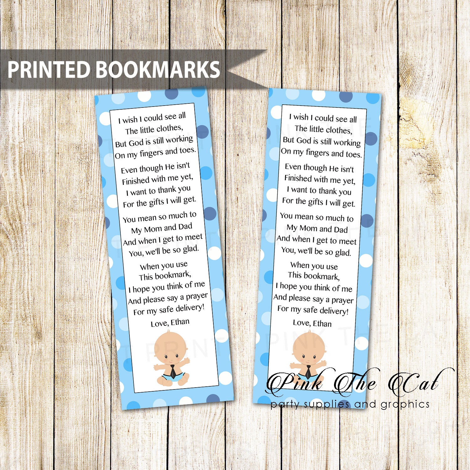 50 Bookmarks Little Man Baby Shower Favors