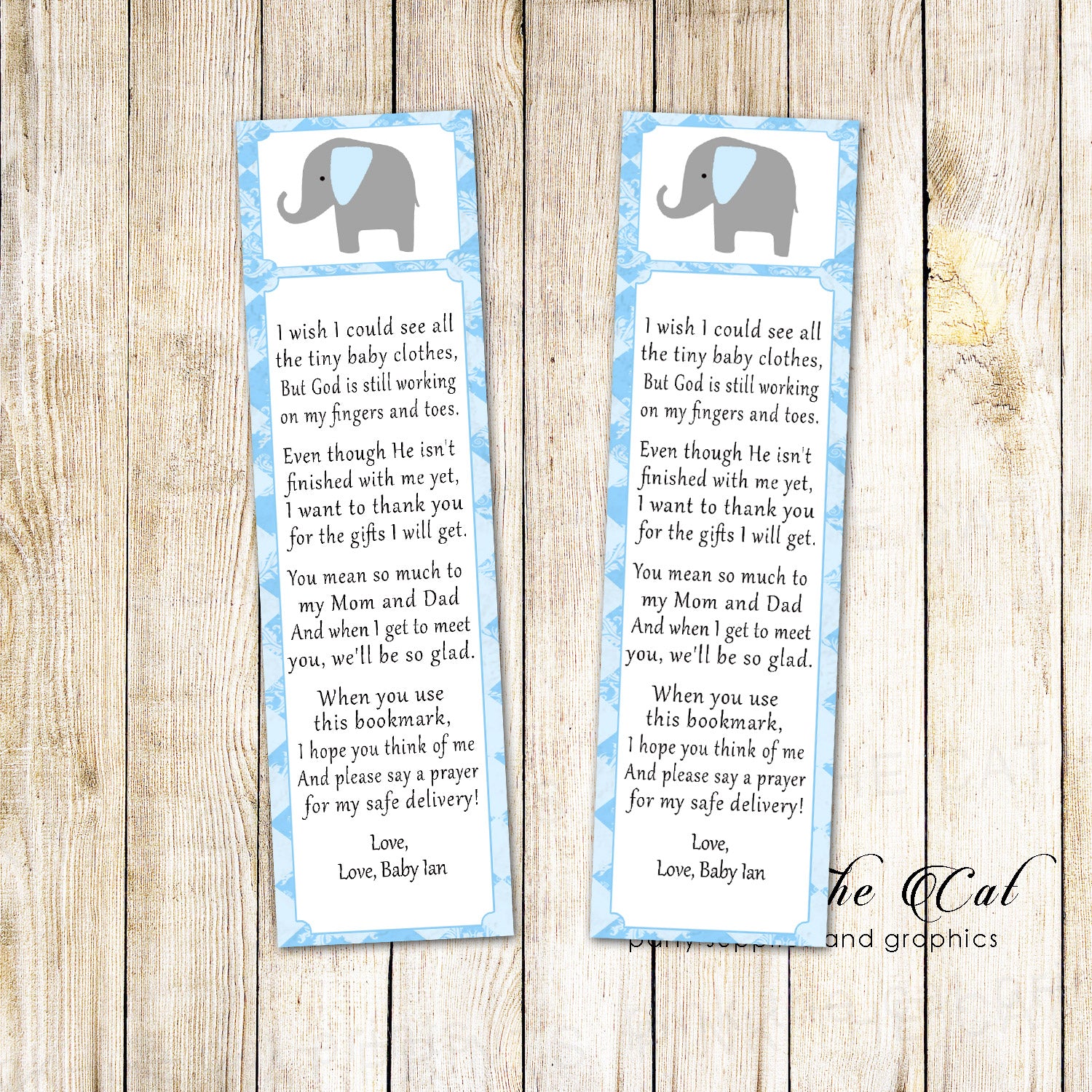 50 Bookmarks Elephant Boy Baby Shower Favors Blue Gray