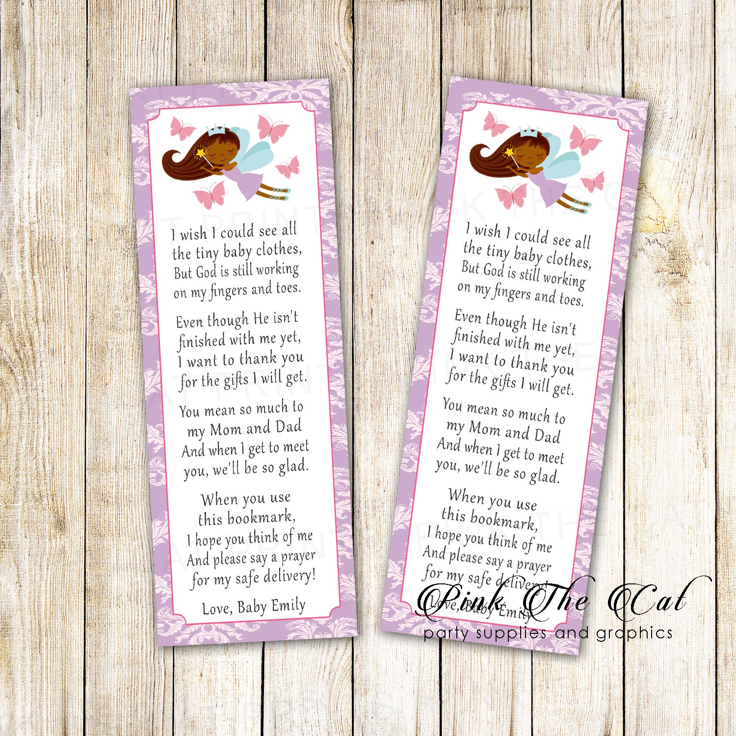 50 bookmarks fairy baby shower lavender african american 
