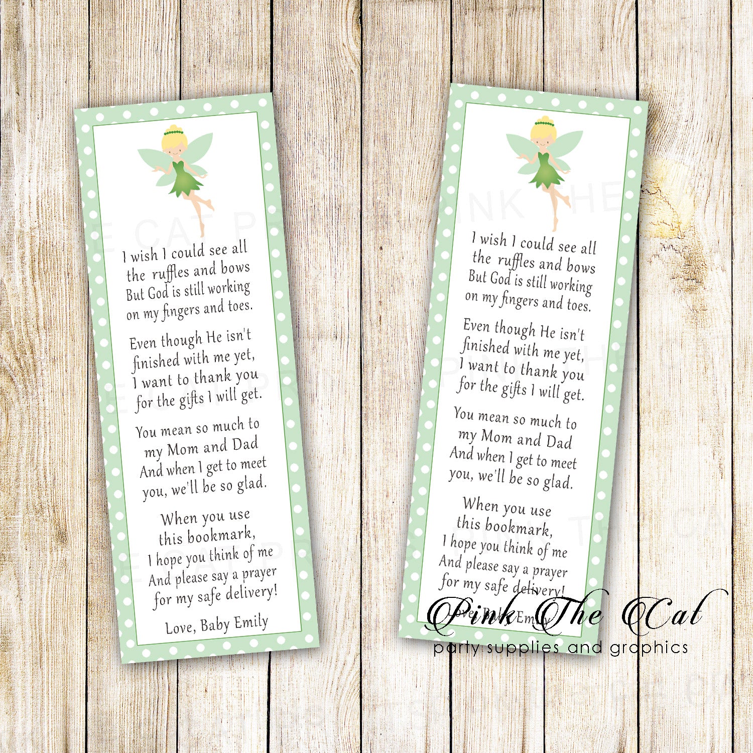 25 bookmarks green fairy baby shower personalized favors for girl
