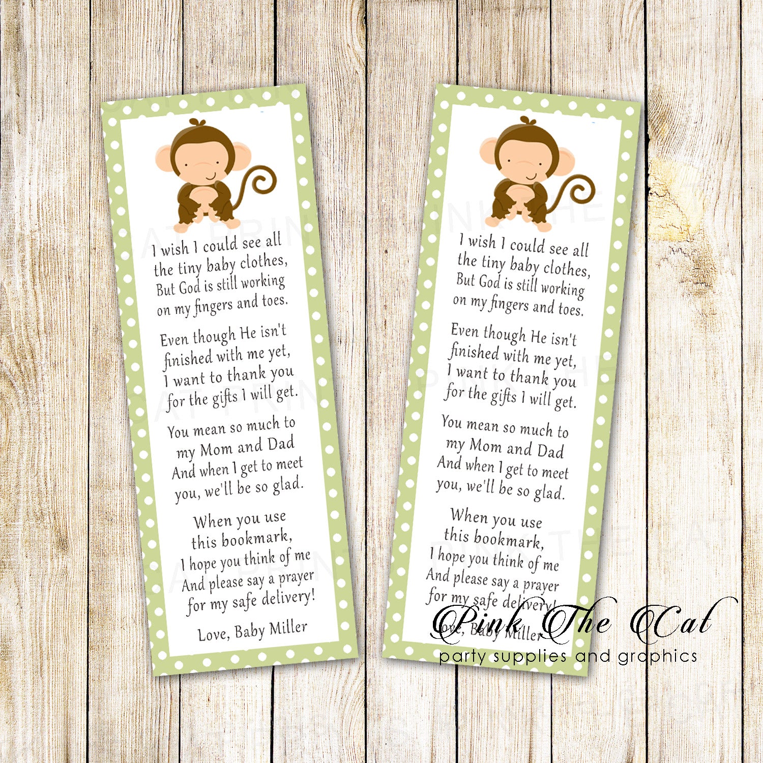 25 bookmarks green monkey baby shower gender neutral personalized