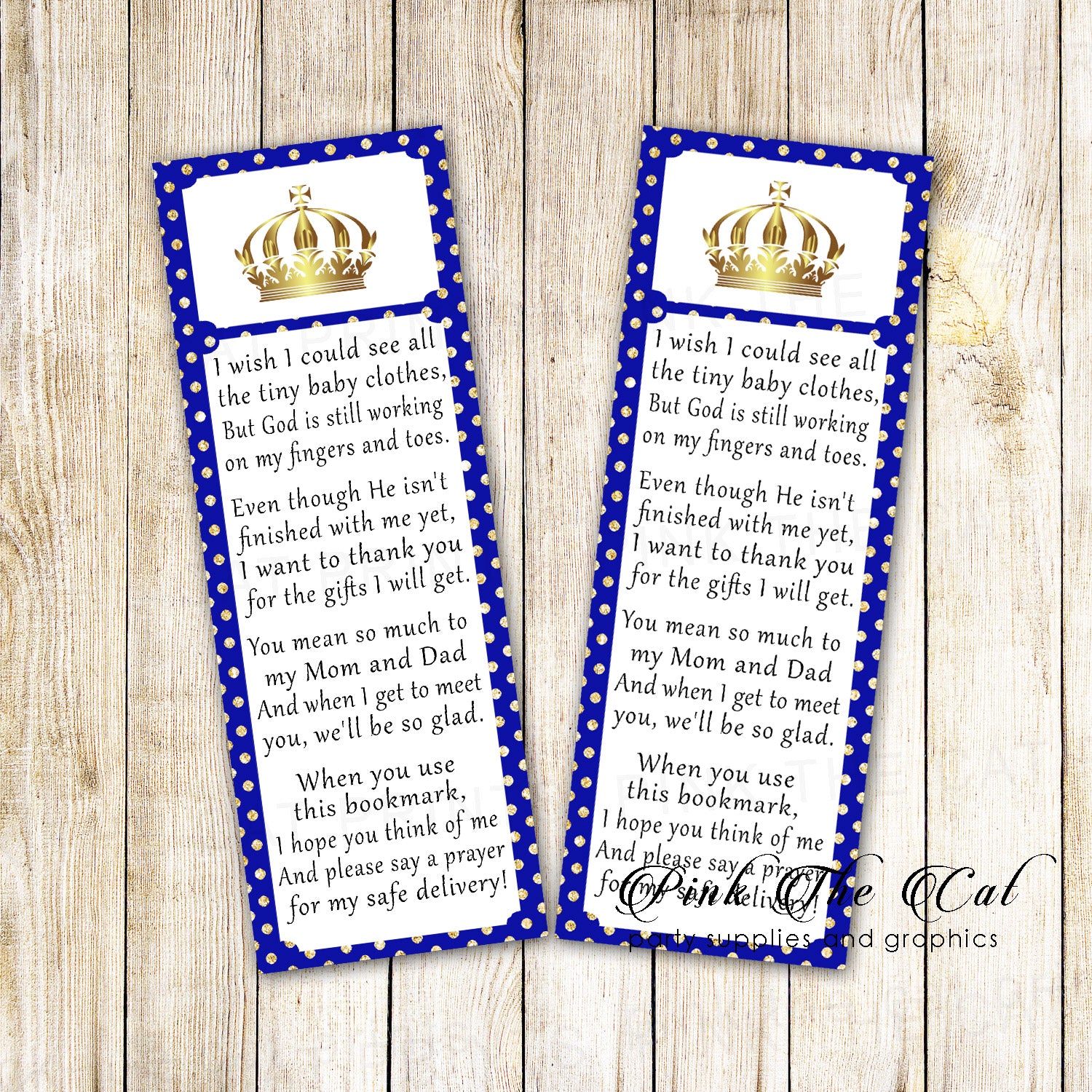 Prince bookmark royal blue gold printable baby shower favors